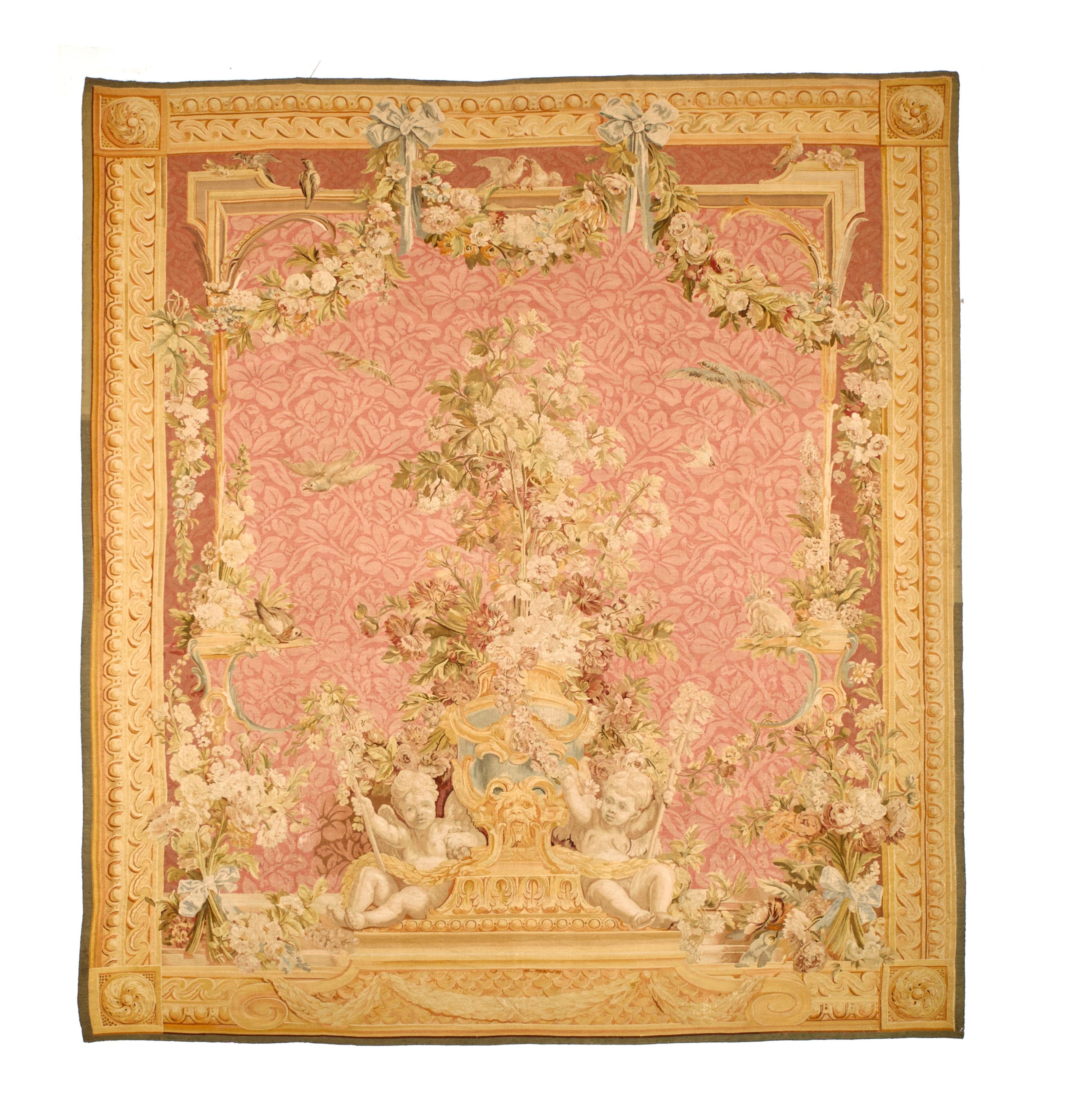 Extremely Fine and Rare Antique French Beauvais Aubusson Tapestry 9'1" x 9' 10''