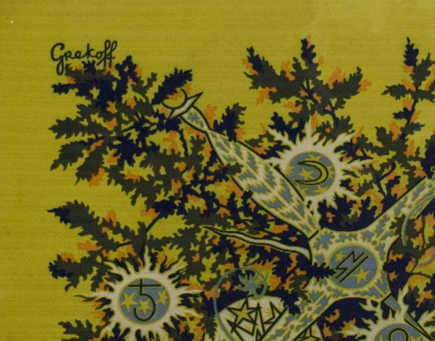 Extremely Fine Mid Century French Tapestry Design and Signed by Grokoff 3'3" x 4' 1"