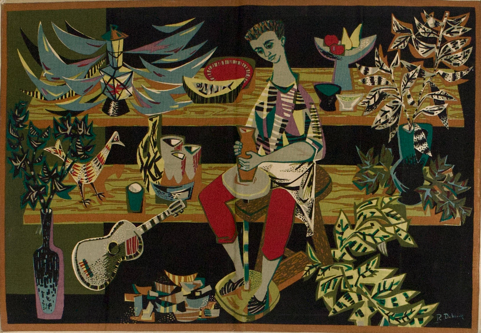 Extremely Fine Mid Century French Tapestry design and Signed by R Debir 3'10" x 5' 4"