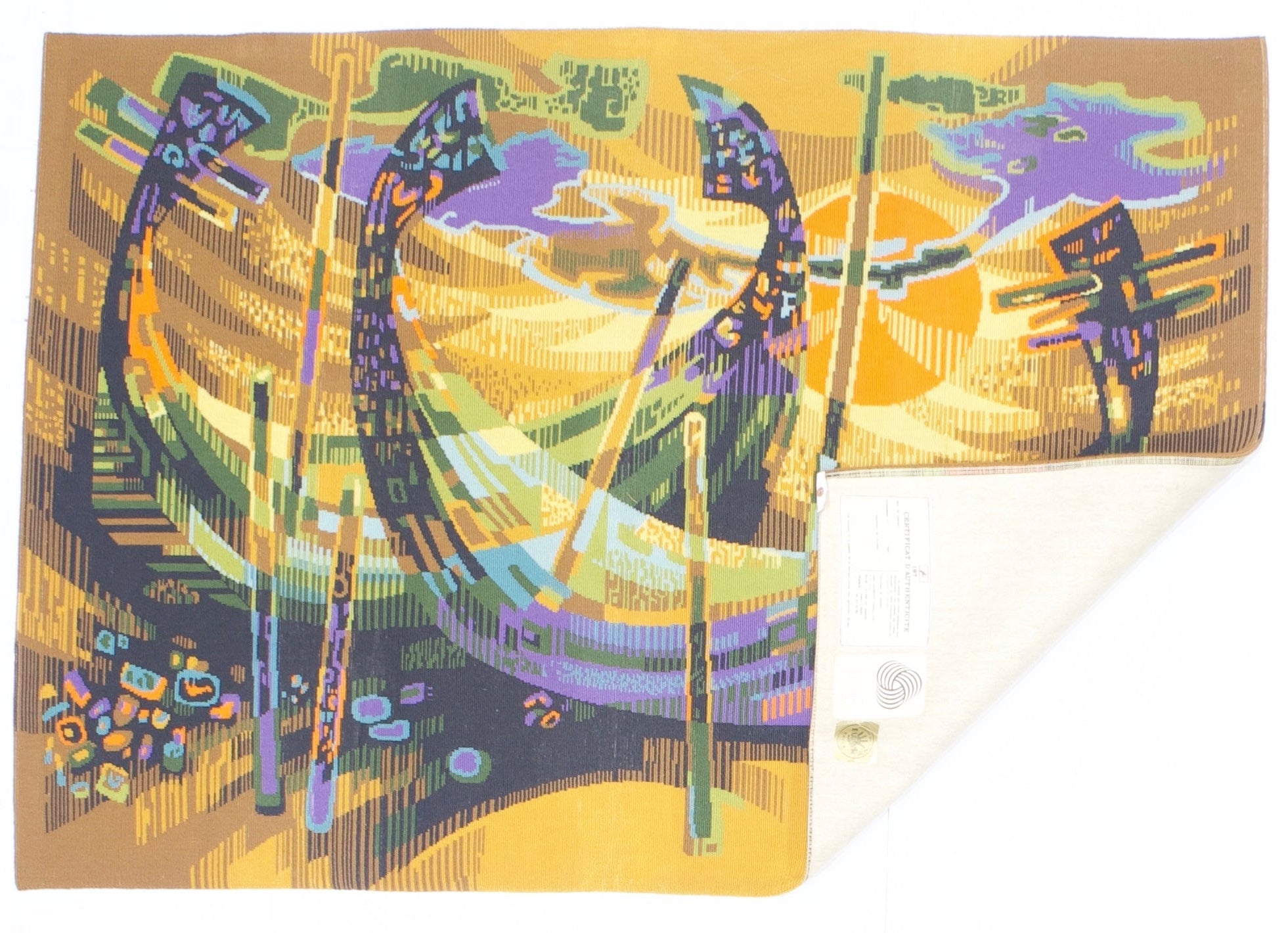 Mid Century French Tapestry Signed and Design by Robert Debieve 4' 0" x 5' 8"