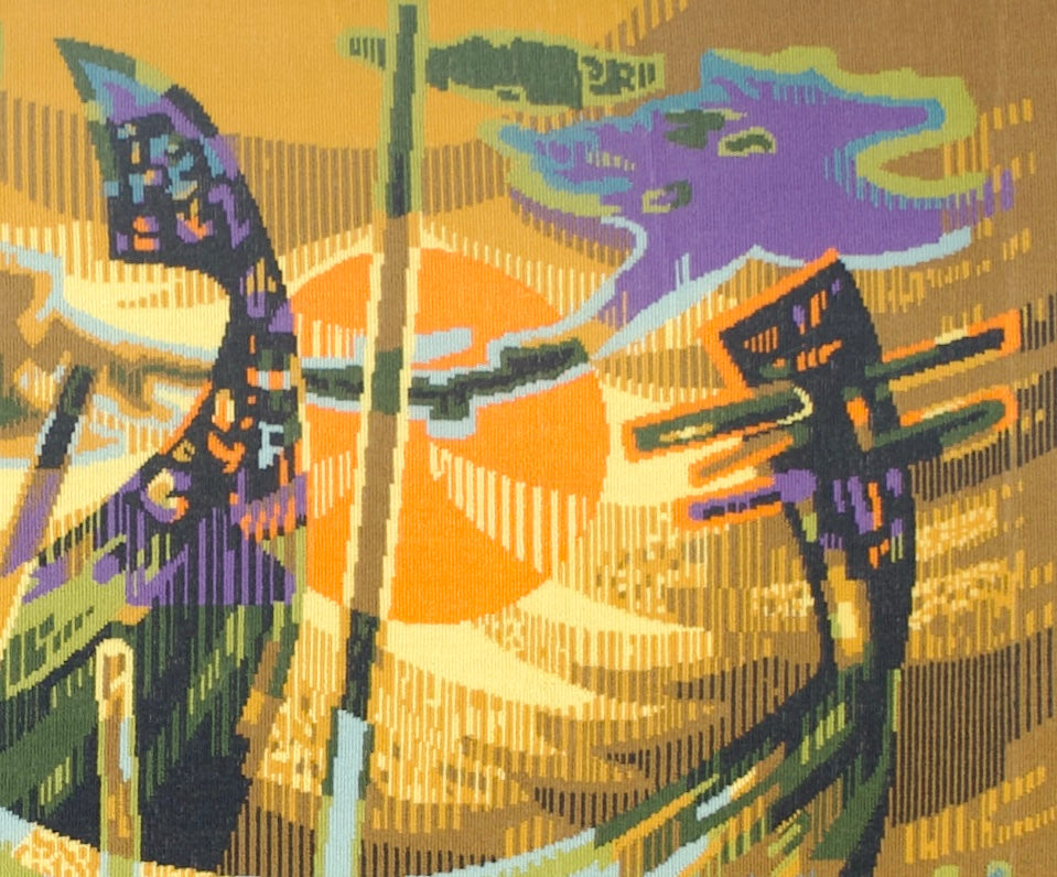 Mid Century French Tapestry Signed and Design by Robert Debieve 4' 0" x 5' 8"