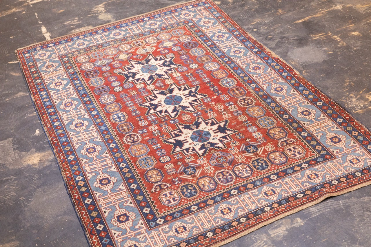 Antique Caucasian Lezgi Rug 4'2" x 6' 4"