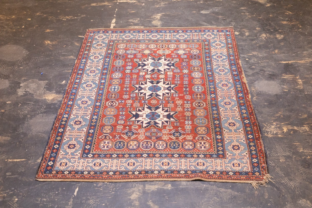 Antique Caucasian Lezgi Rug 4'2" x 6' 4"