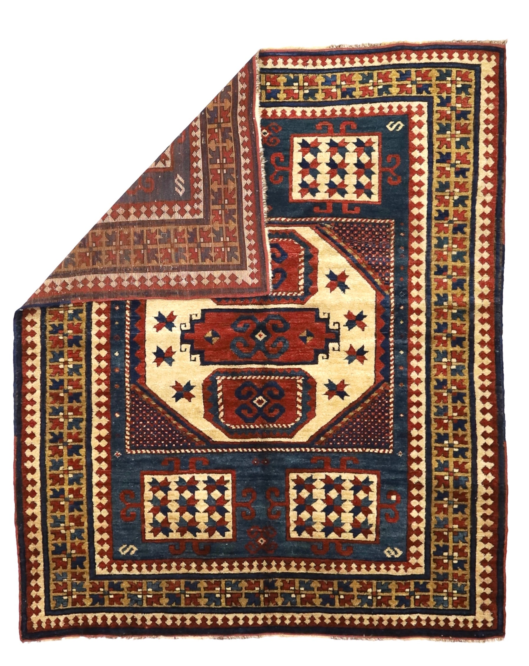 Antique Caucasian Kazak Rug 4'10" x 5' 9''