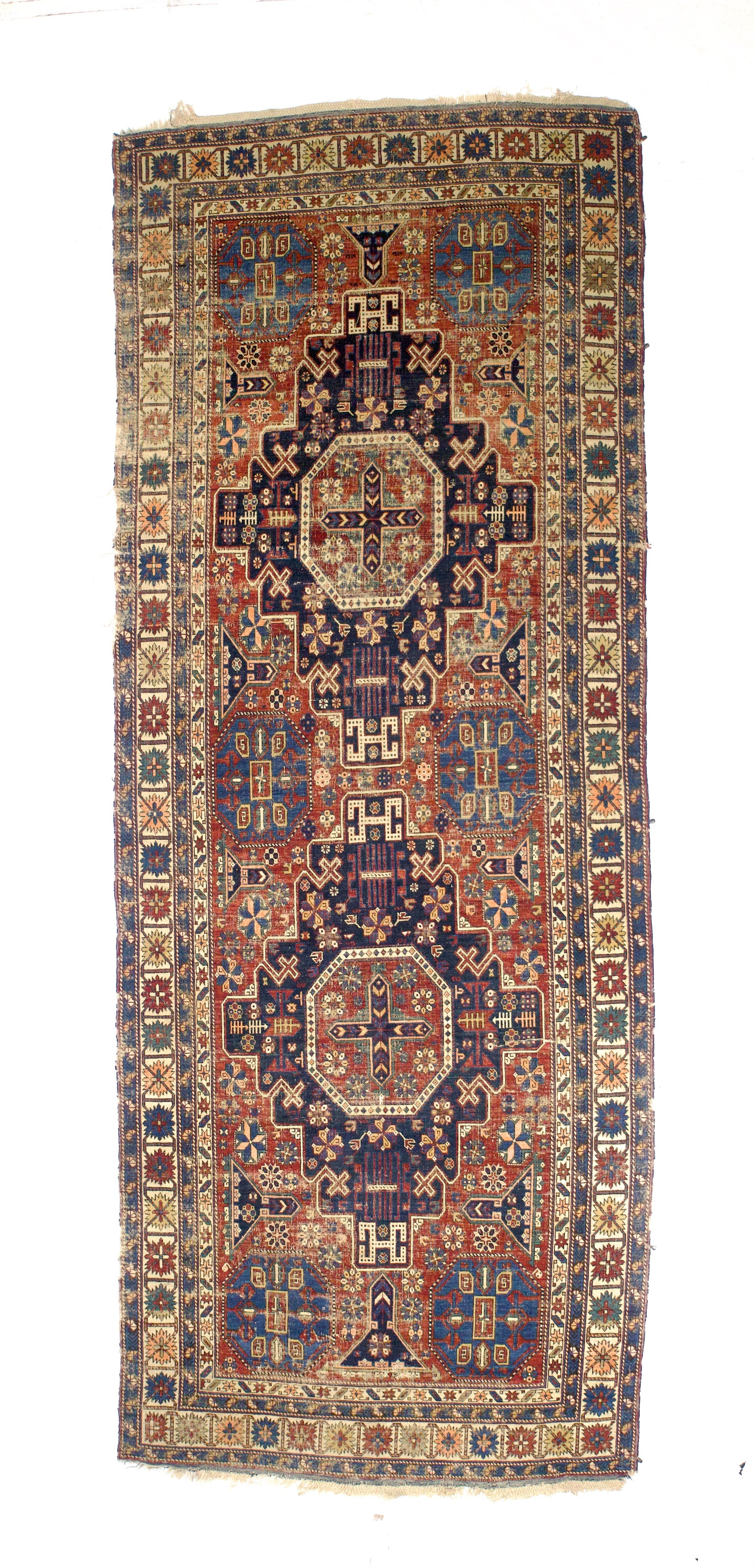 Antique Caucasian Kuba Rug 4'6" x 9' 11''