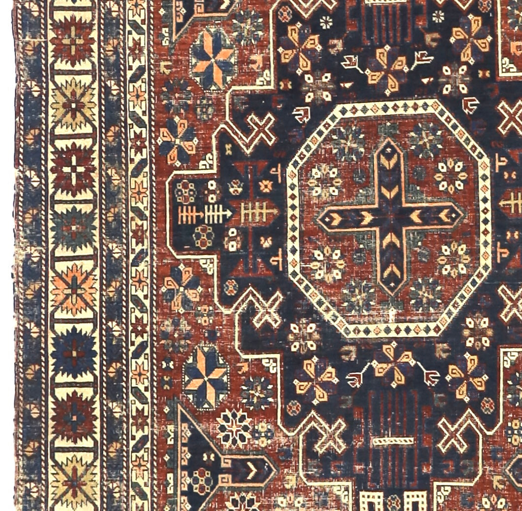 Antique Caucasian Kuba Rug 4'6" x 9' 11''