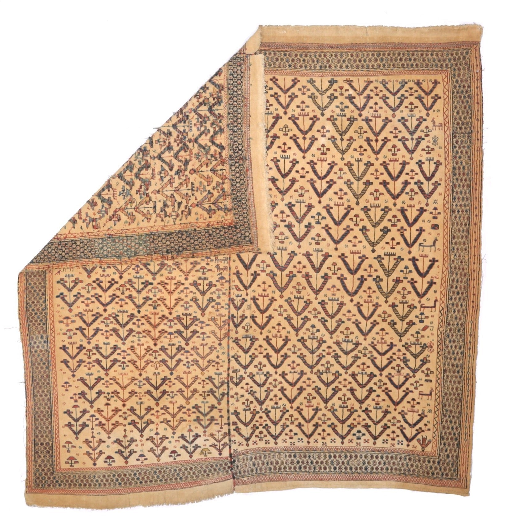 Fine and Rare Antique Turkish Verheh Kilim Flat Weave Wool Rug 6' 2'' x 6' 3''