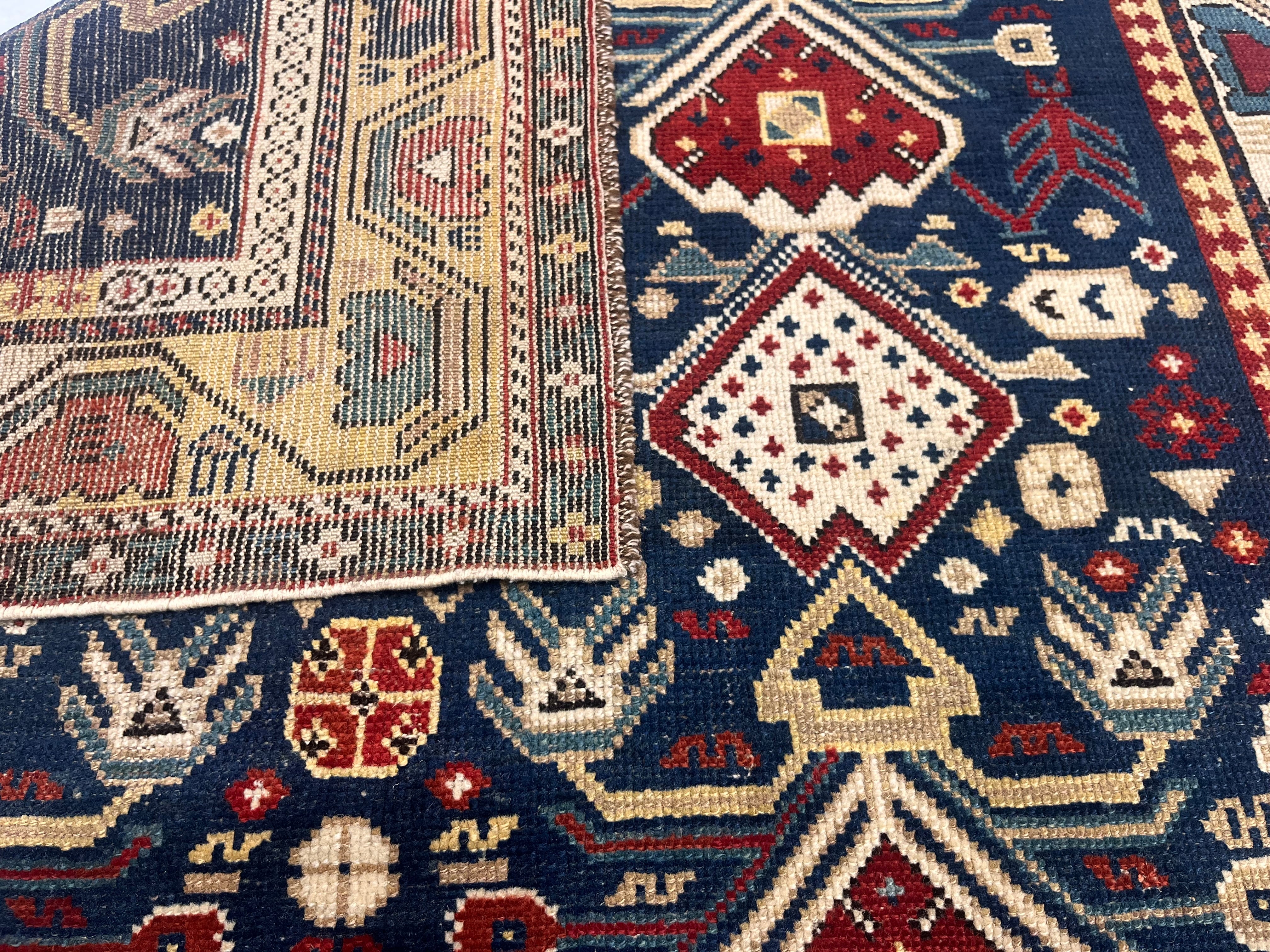 Antique Caucasian Kuba Rug 3'9" x 4' 10"