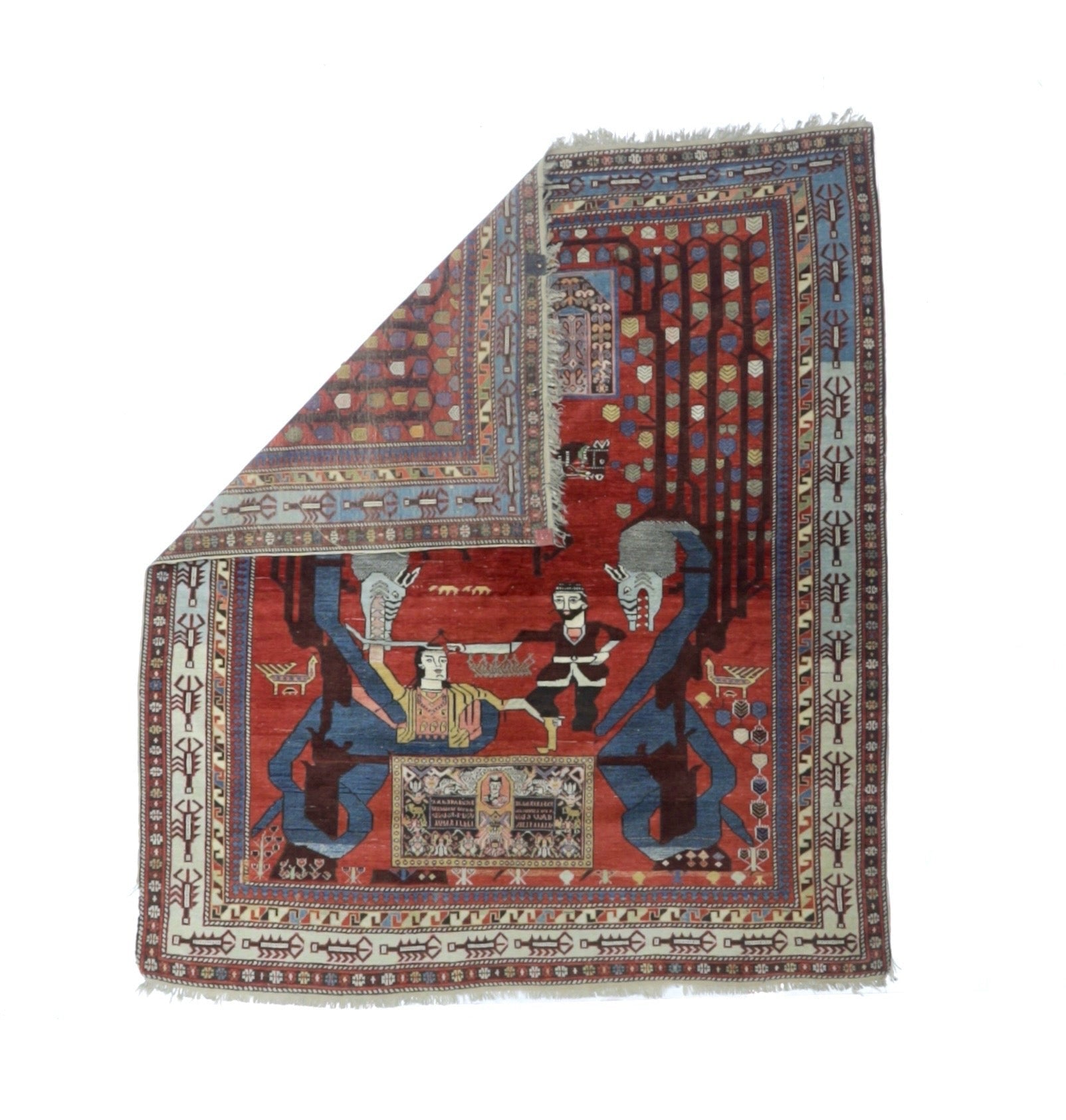 Fine Antique Caucasian Shirvan unusual pictorial design Rug 4'11" x 5' 7"