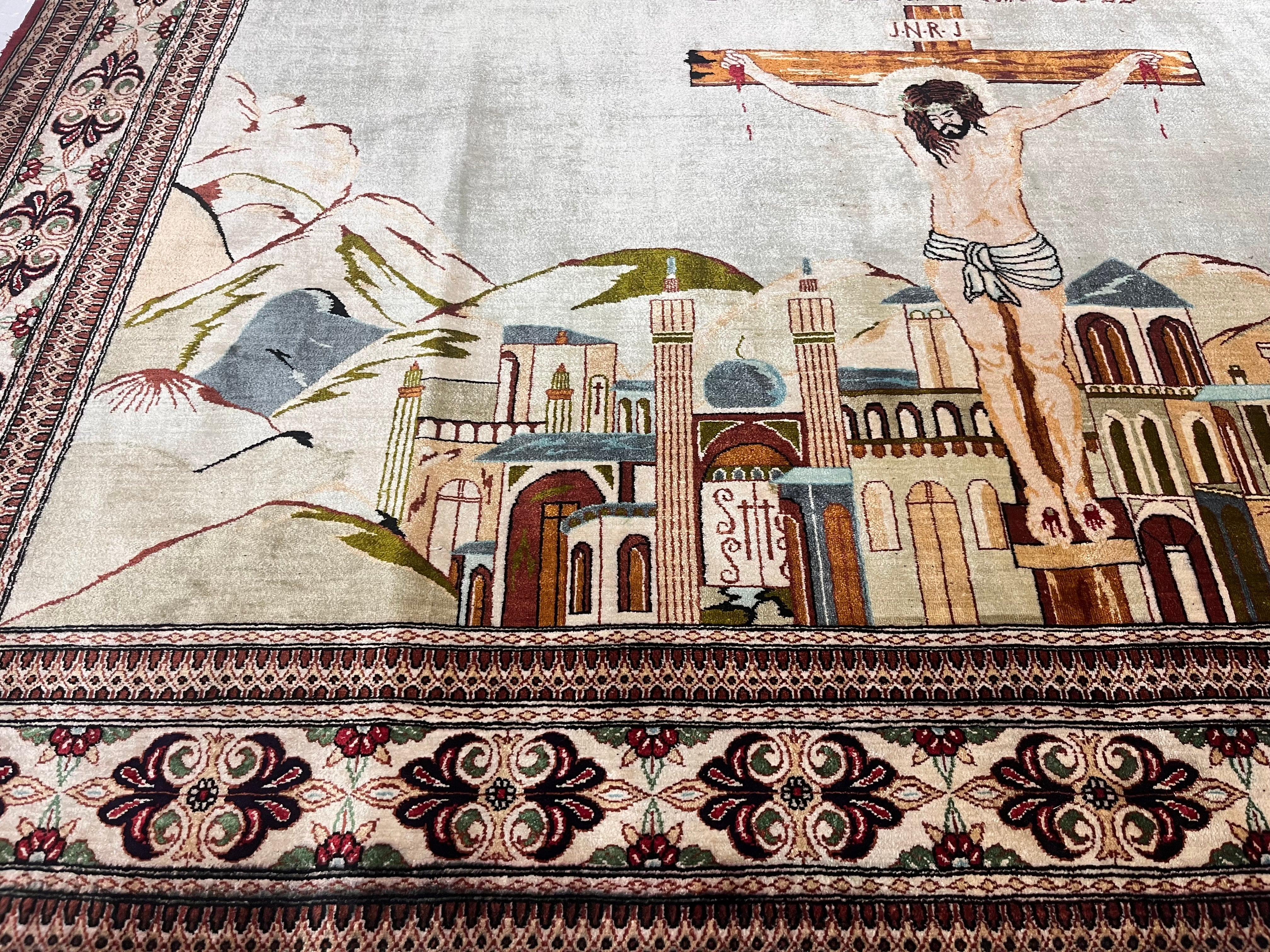 Extremely Fine Silk Qum Pictorial with Jesus Christ 3' 3" x 4' 11"