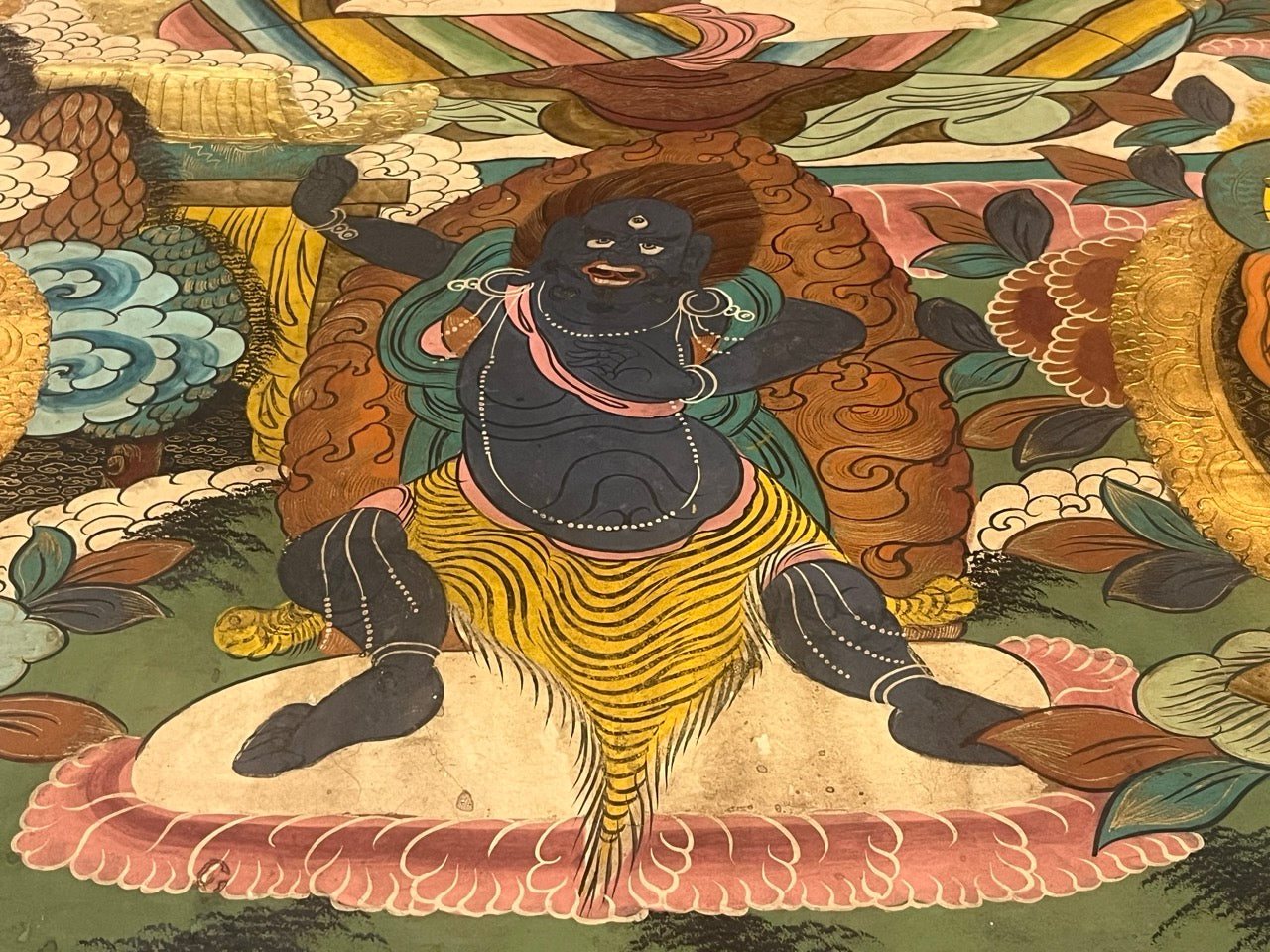 Antique Silk Thanka Artwork Hand Made in Nepal Rug 3' 3" x 4' 4"