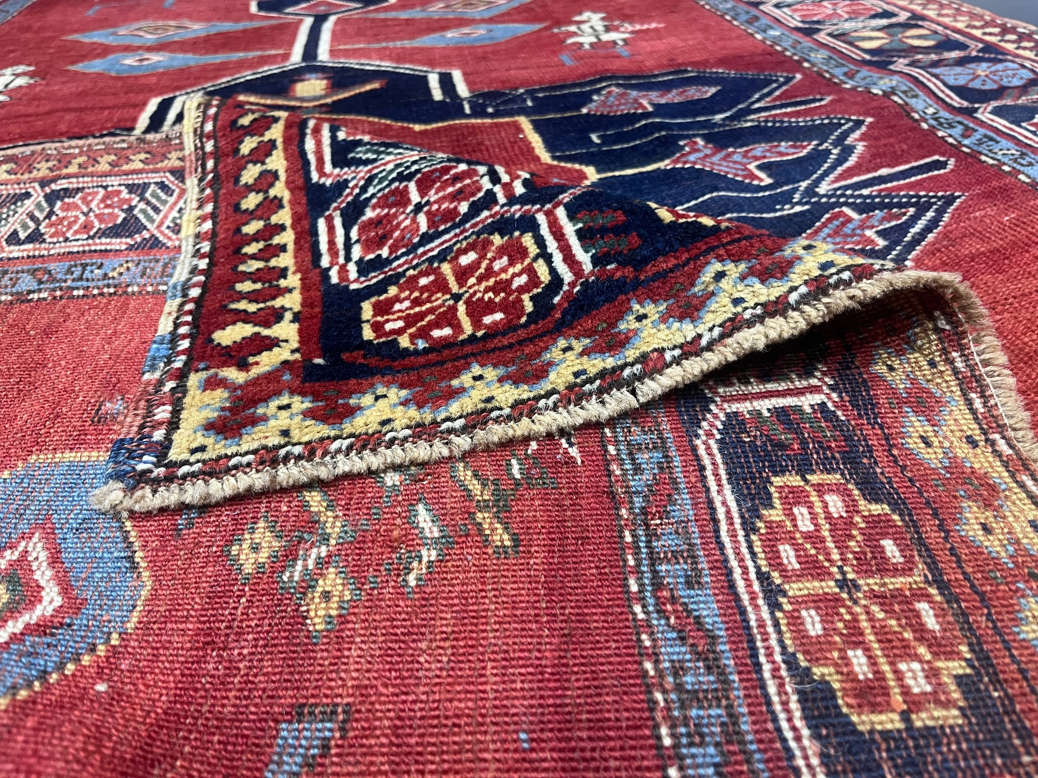 Fine Antique Caucasian Kazak Wool Rug 4'3" x 5' 9''