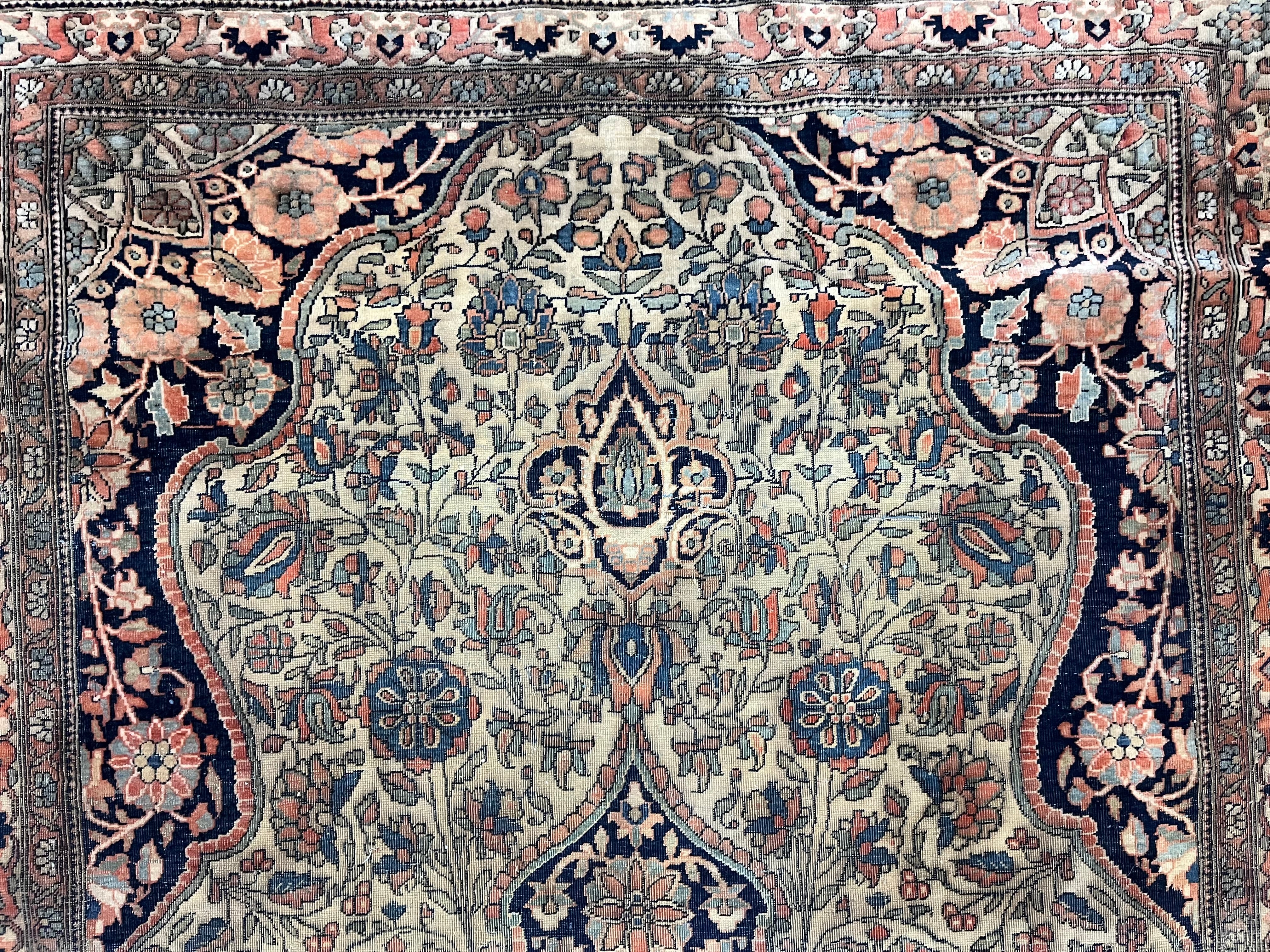 Fine Antique Mohtasham Kashan Wool Rug 4'3" x 6' 9"