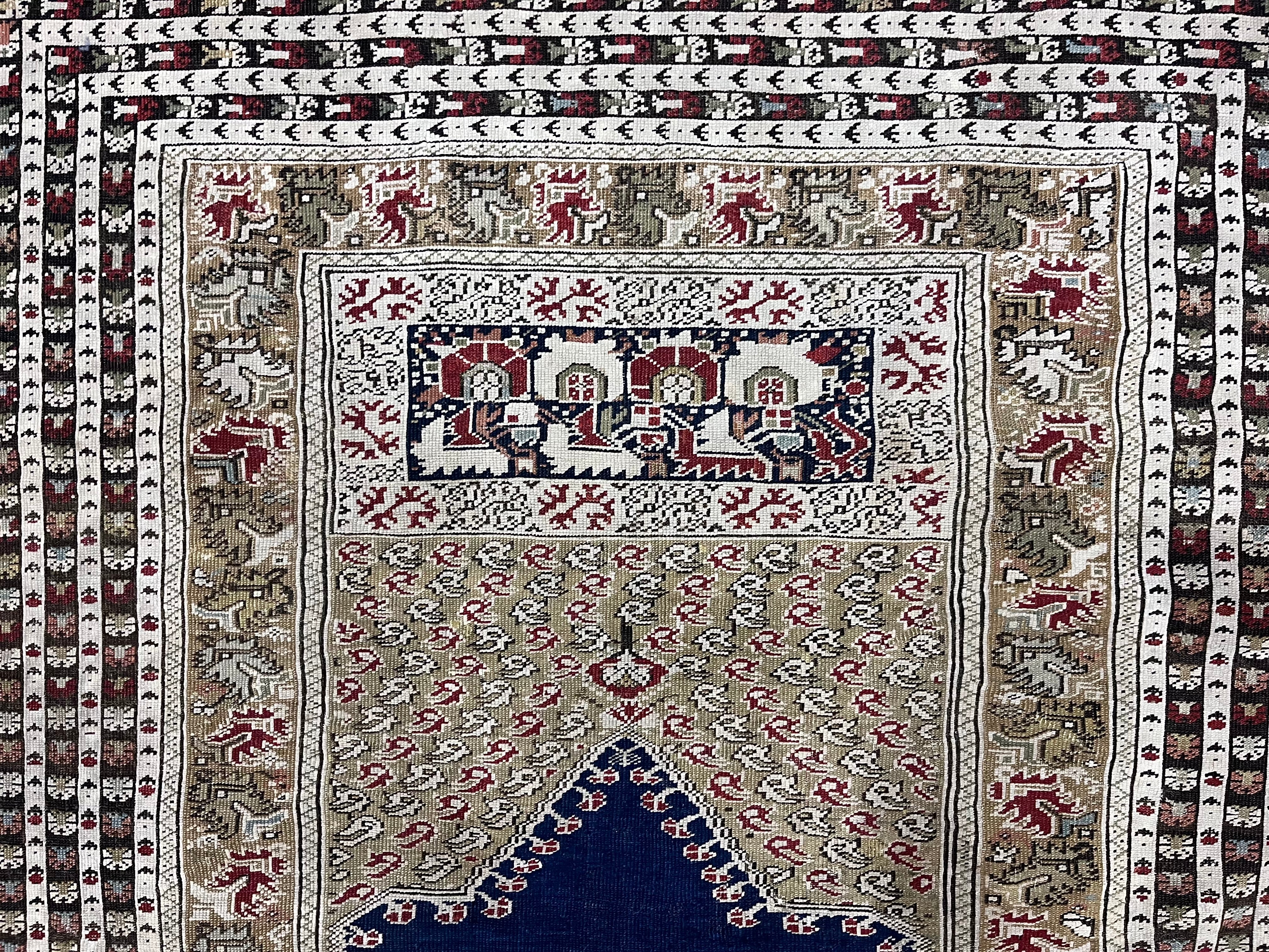 Fine Antique Turkish Giordez Wool Rug 4'1" x 5' 8"