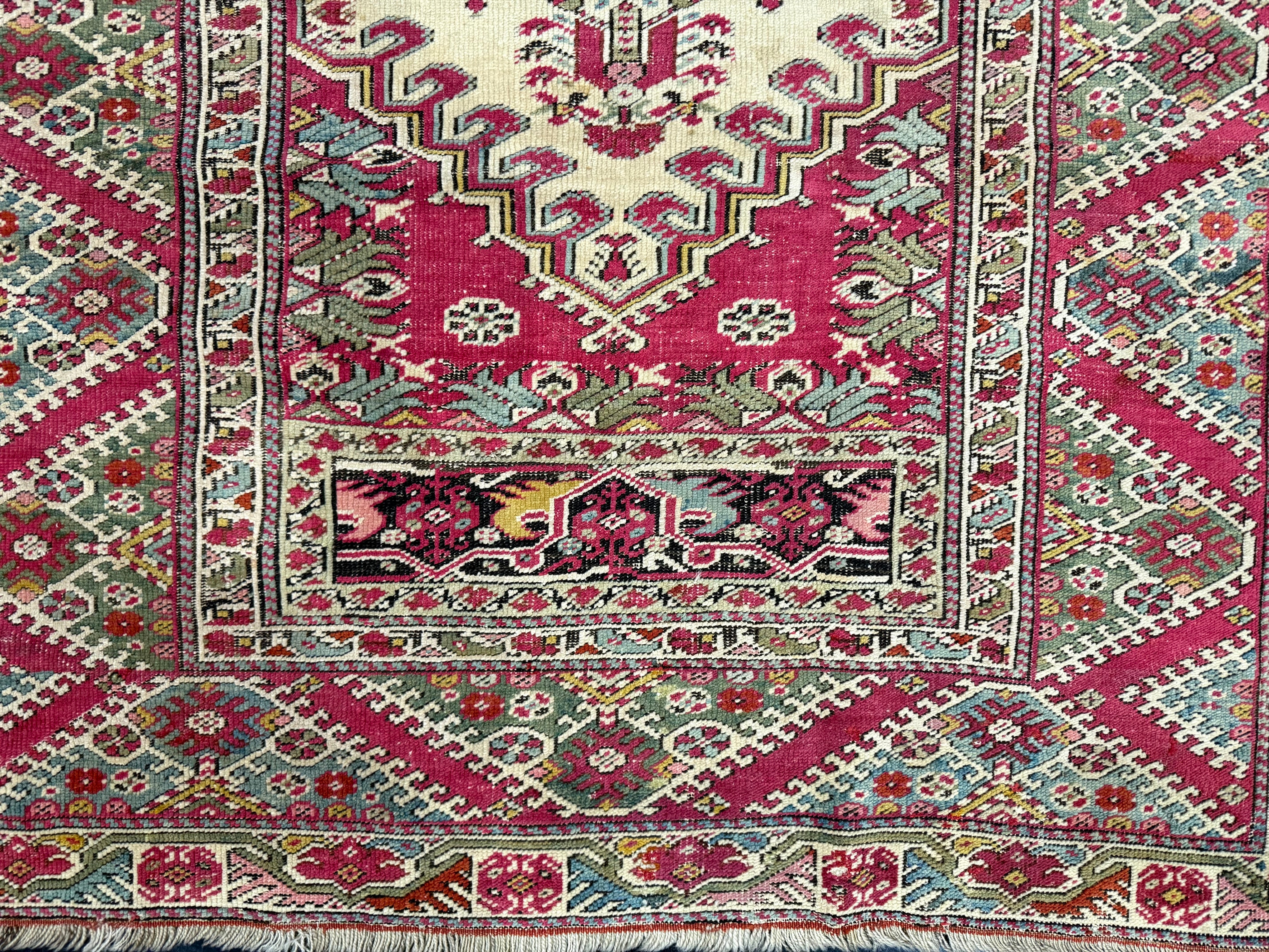 Antique Turkish Giordes Wool Rug 4'1" x 6' 0"