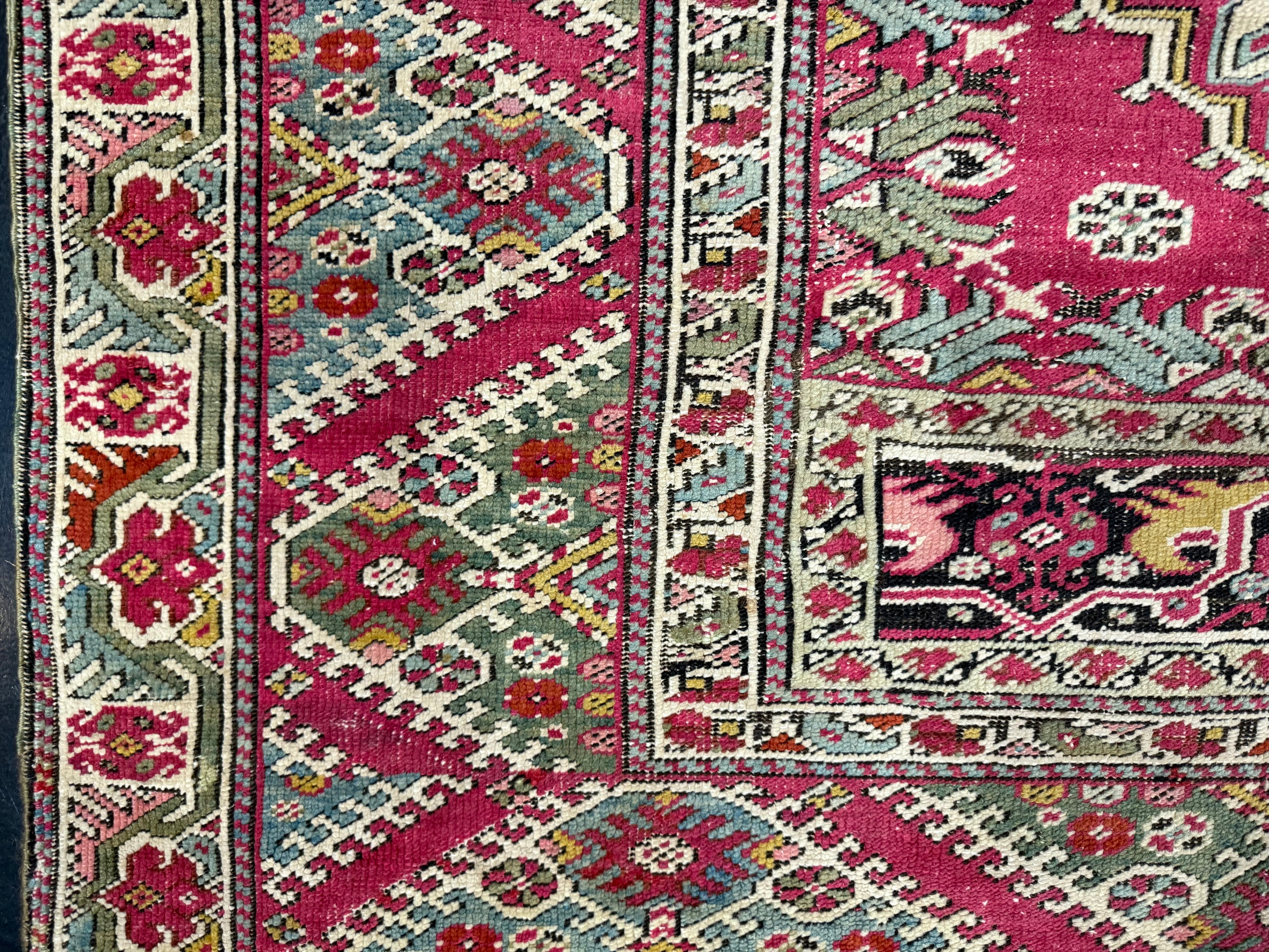 Antique Turkish Giordes Wool Rug 4'1" x 6' 0"
