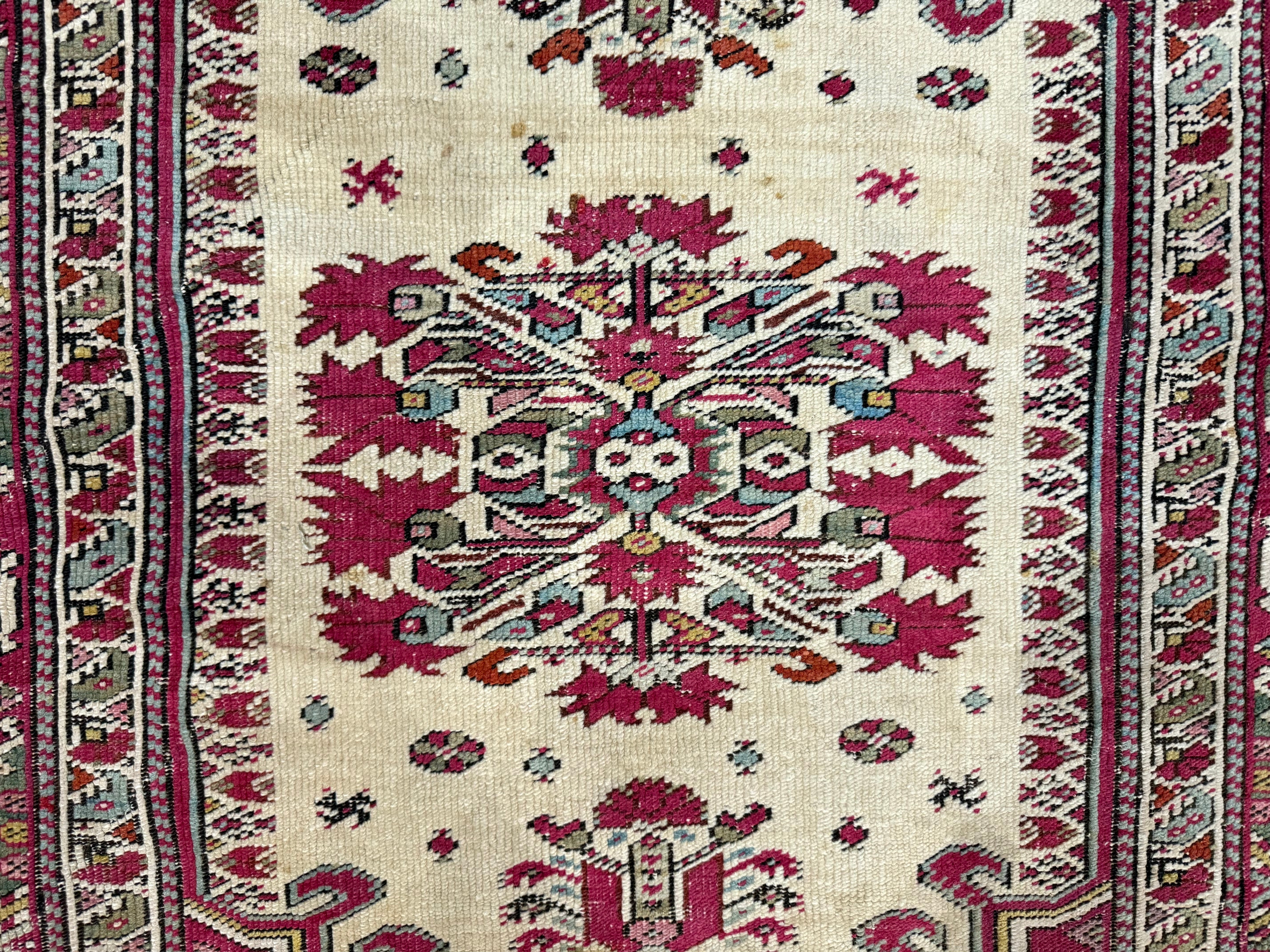 Antique Turkish Giordes Wool Rug 4'1" x 6' 0"