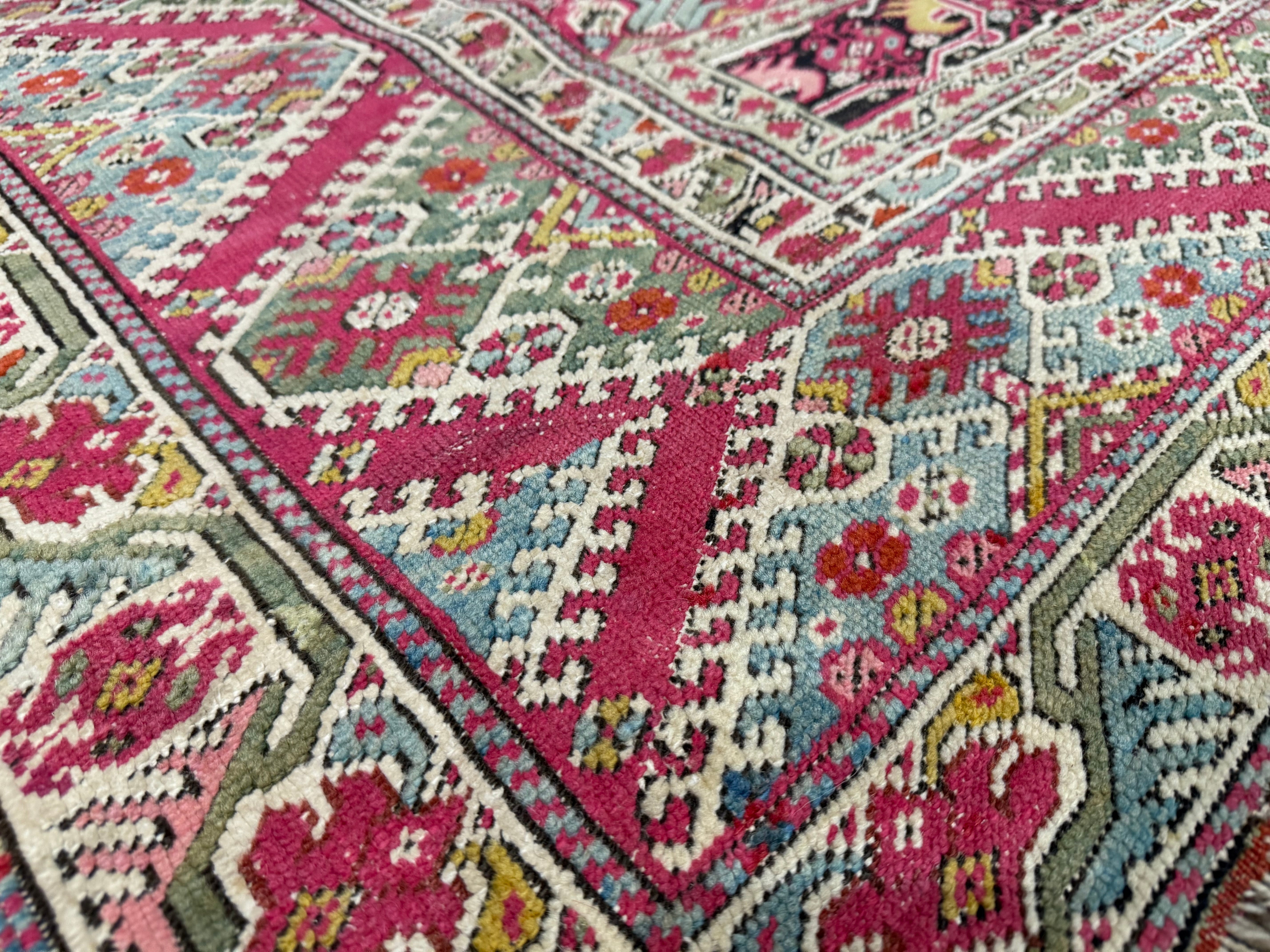 Antique Turkish Giordes Wool Rug 4'1" x 6' 0"