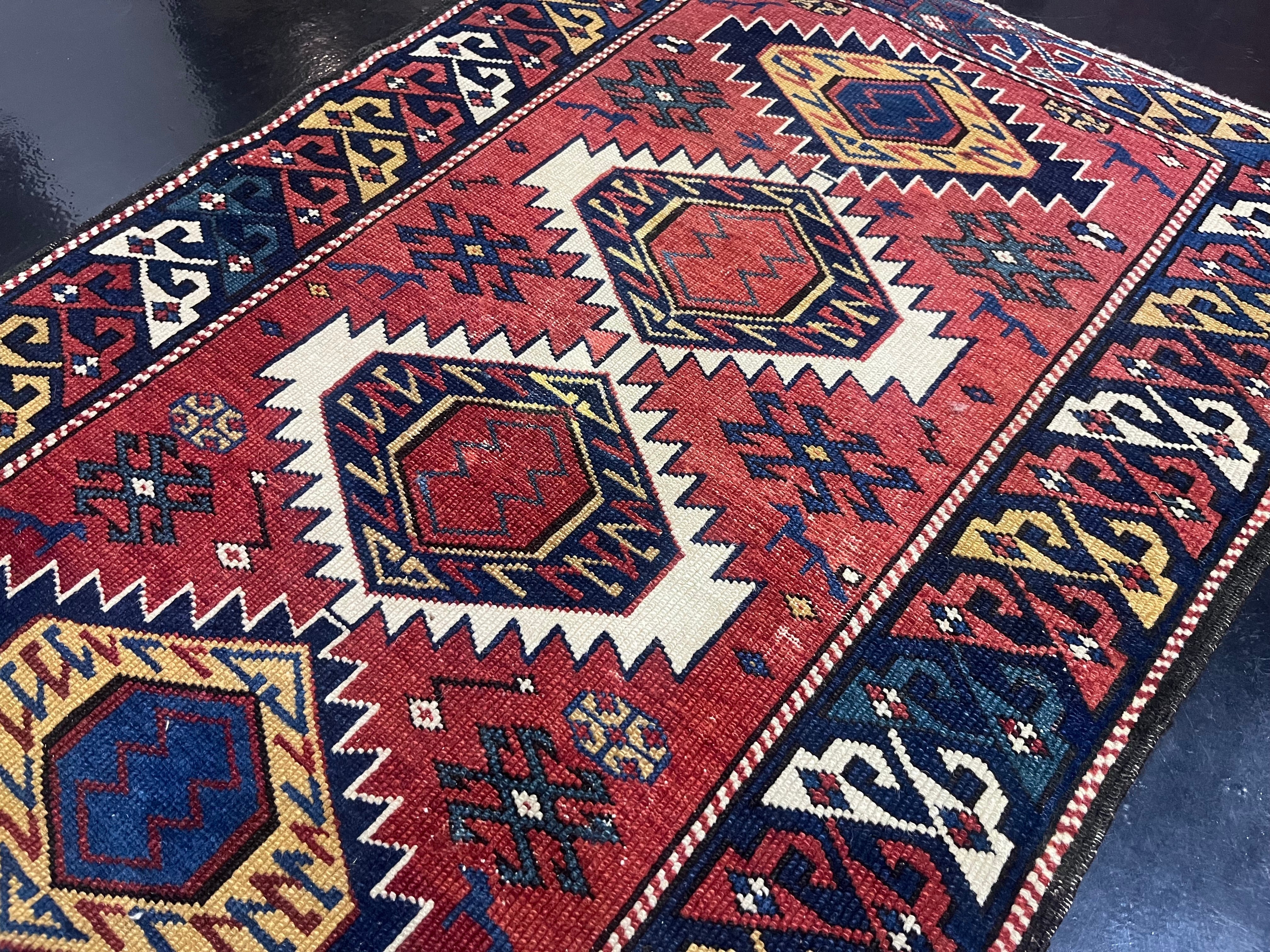 Fine Antique Caucasian Kuba Wool Rug 2' 3'' x 3' 3''