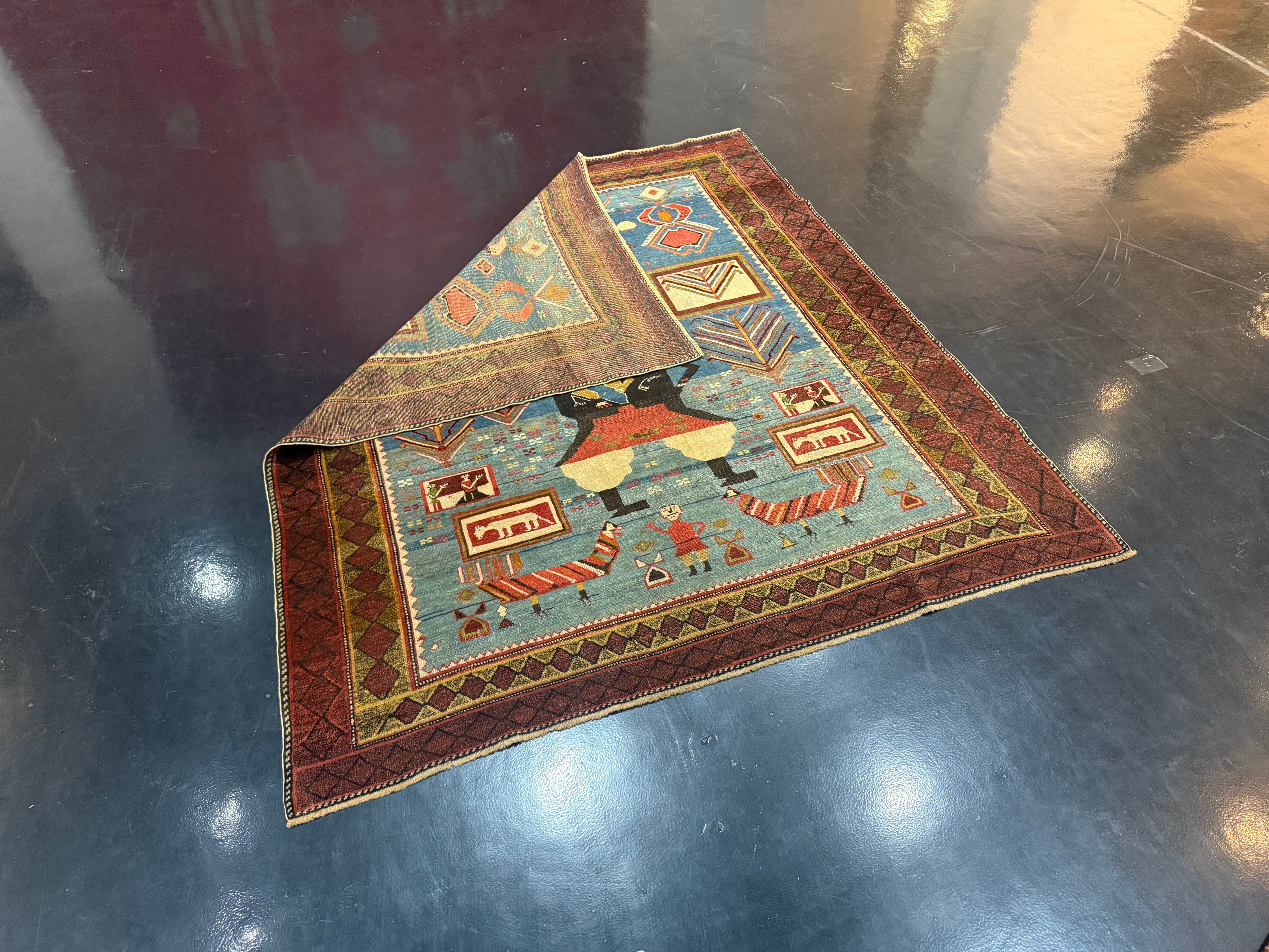 Extremely Fine and Rare Caucasian Kuba Pictorial Wool Rug 4'0" x 6' 0"