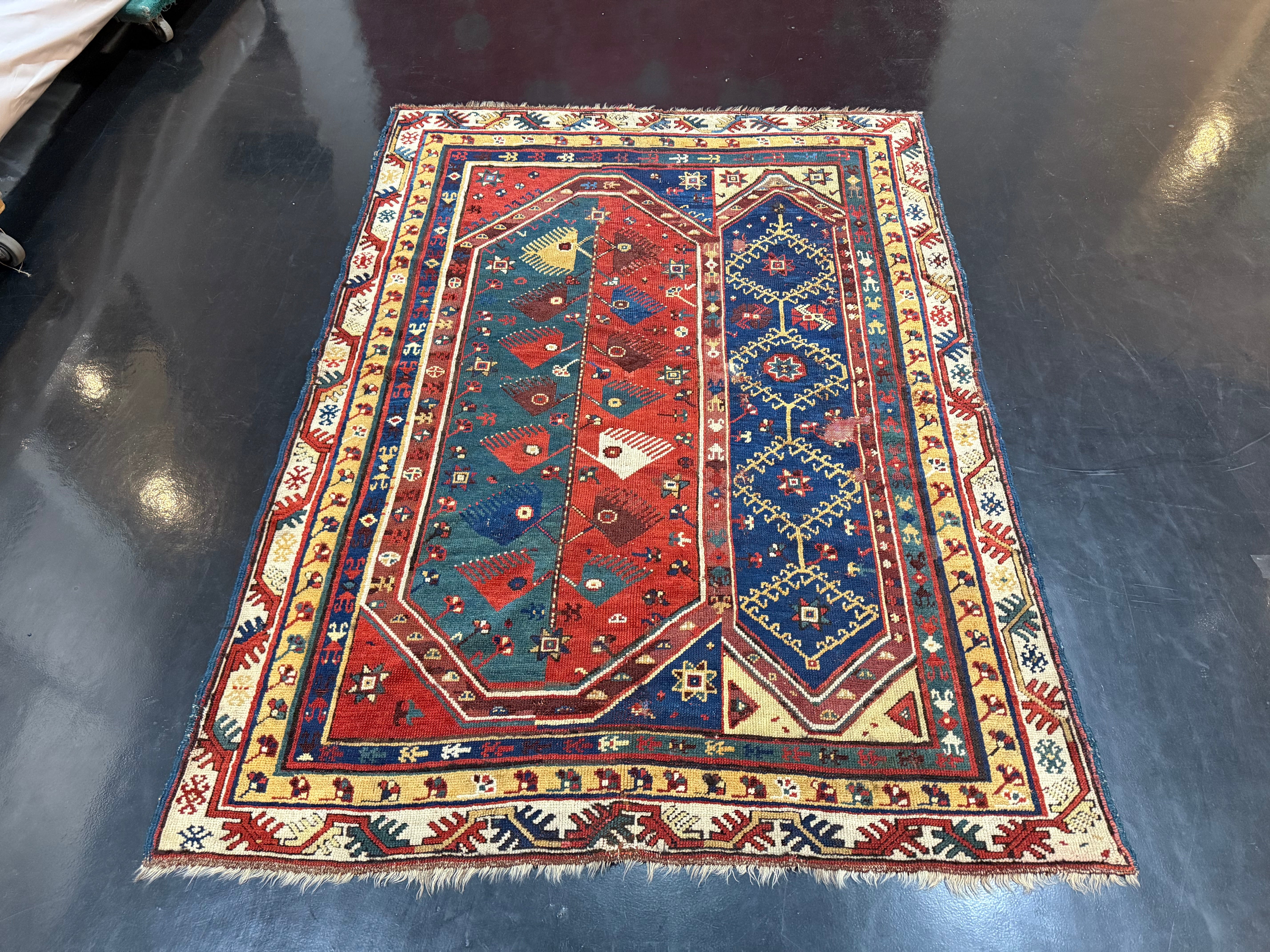 Fine Early Turkish Makri Wool Rug 4' 6" x 5' 0''
