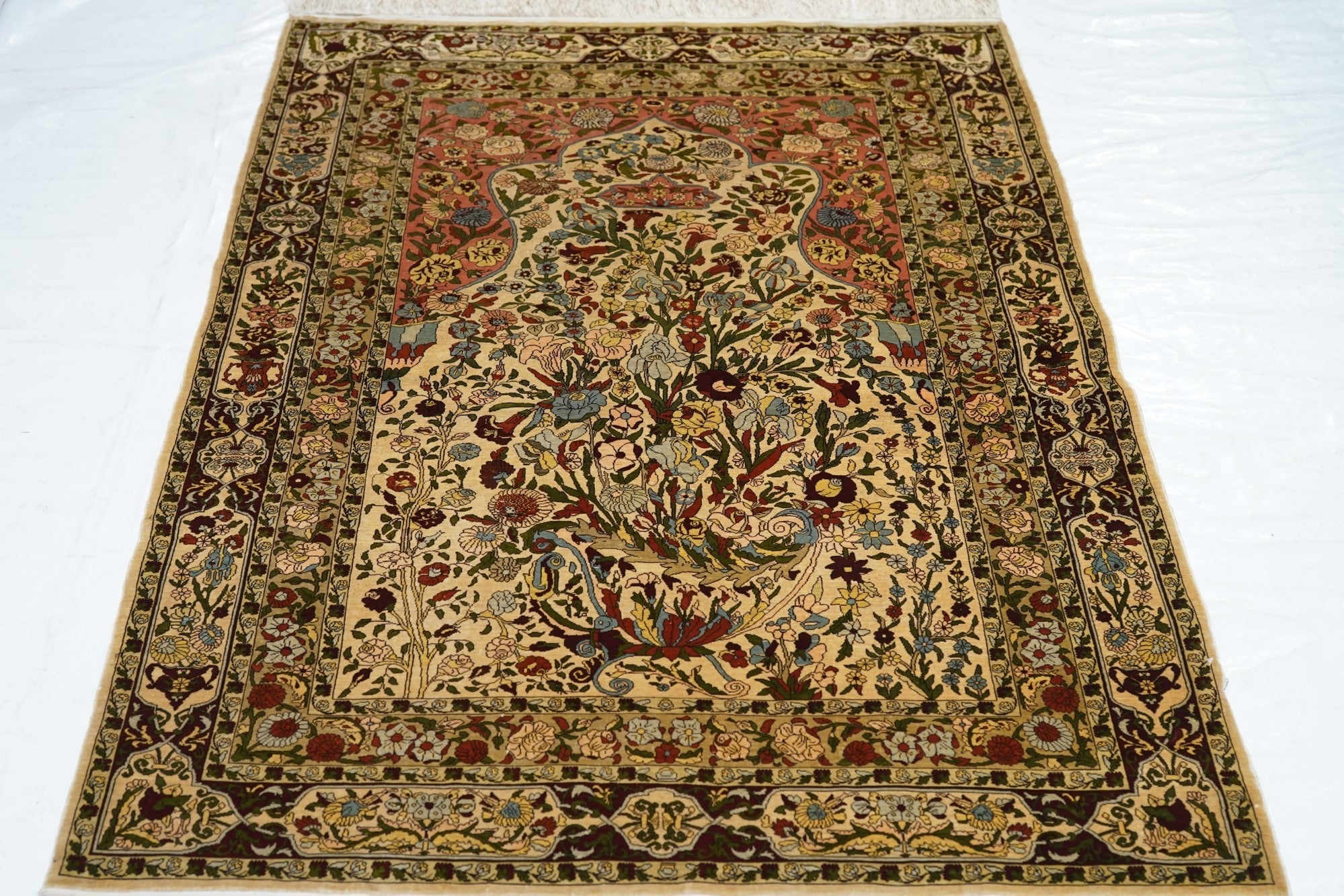 Extremely Fine Antique Silk Hereke Rug 3'5'' x 4'11''