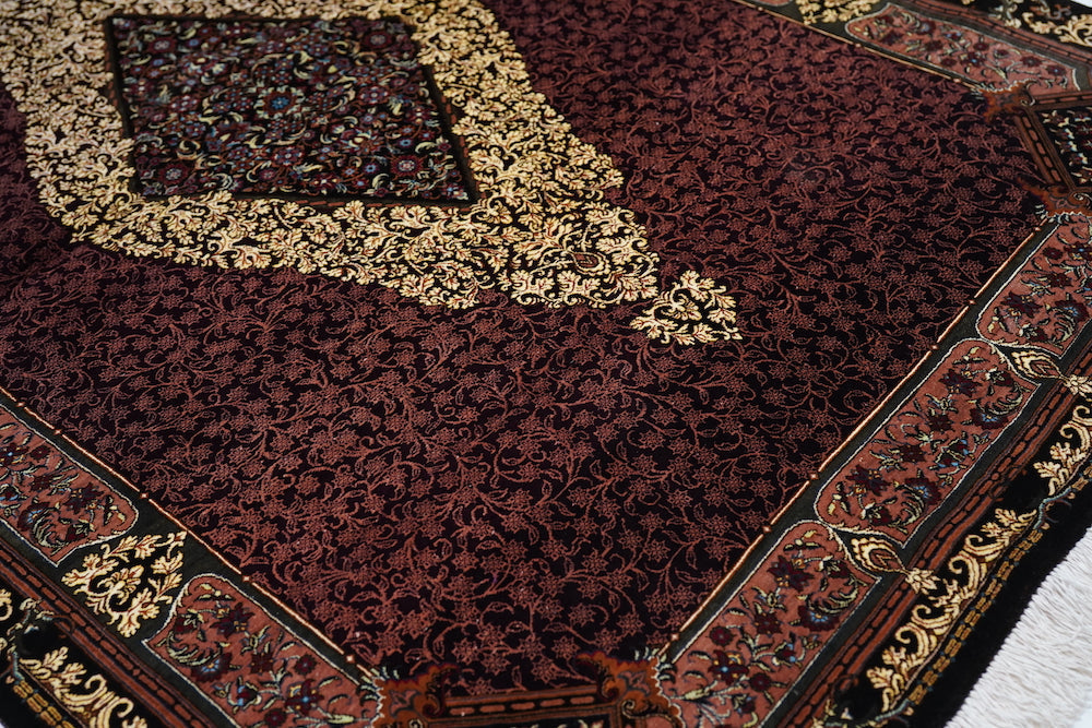 Fine Vintage silk Qum signed Jamshidi Rug 3'4'' x 4'11''