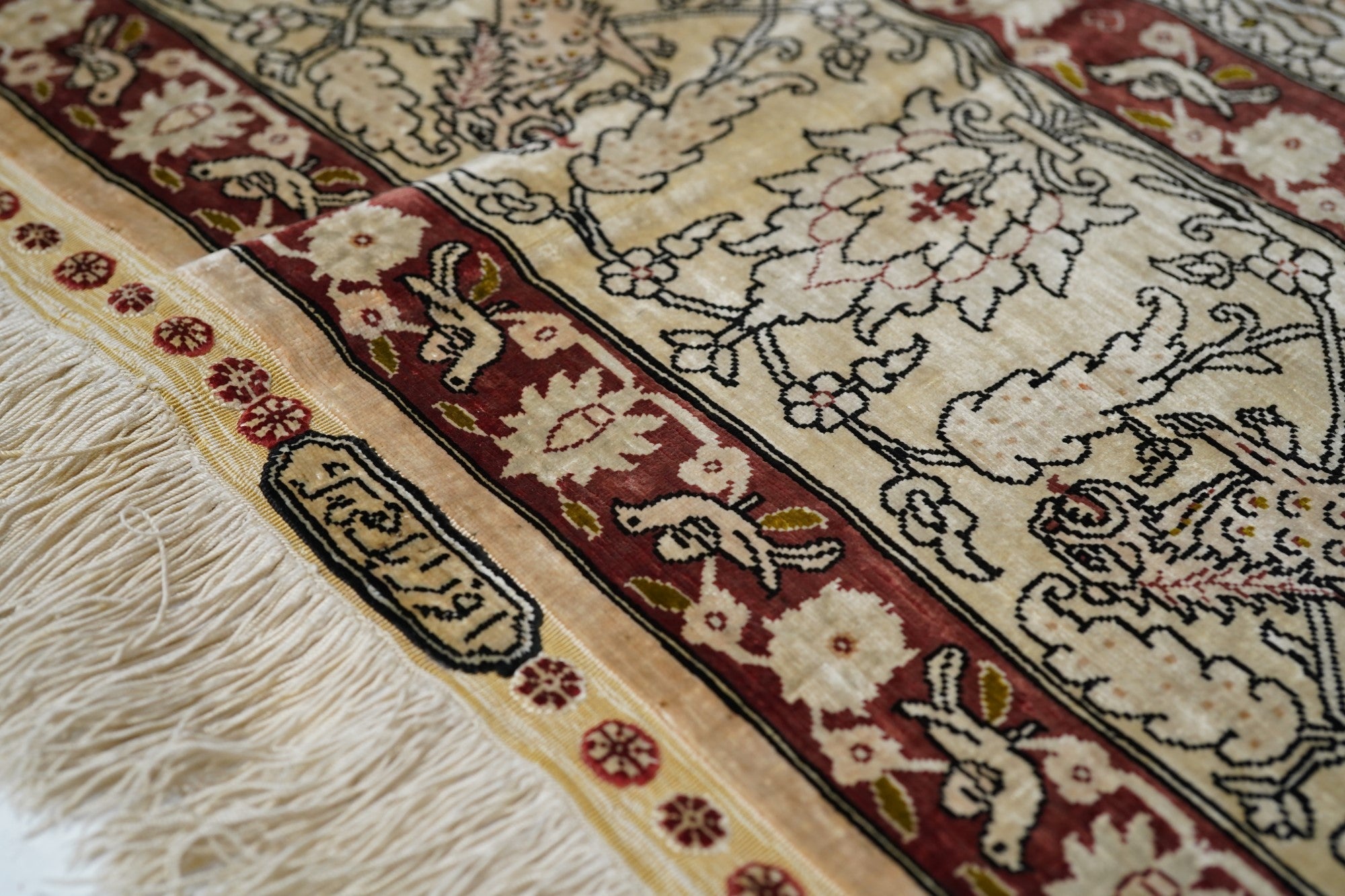 Extremely Fine Vintage Silk Turkish Herekeh Rug 3'8'' x 5'10''