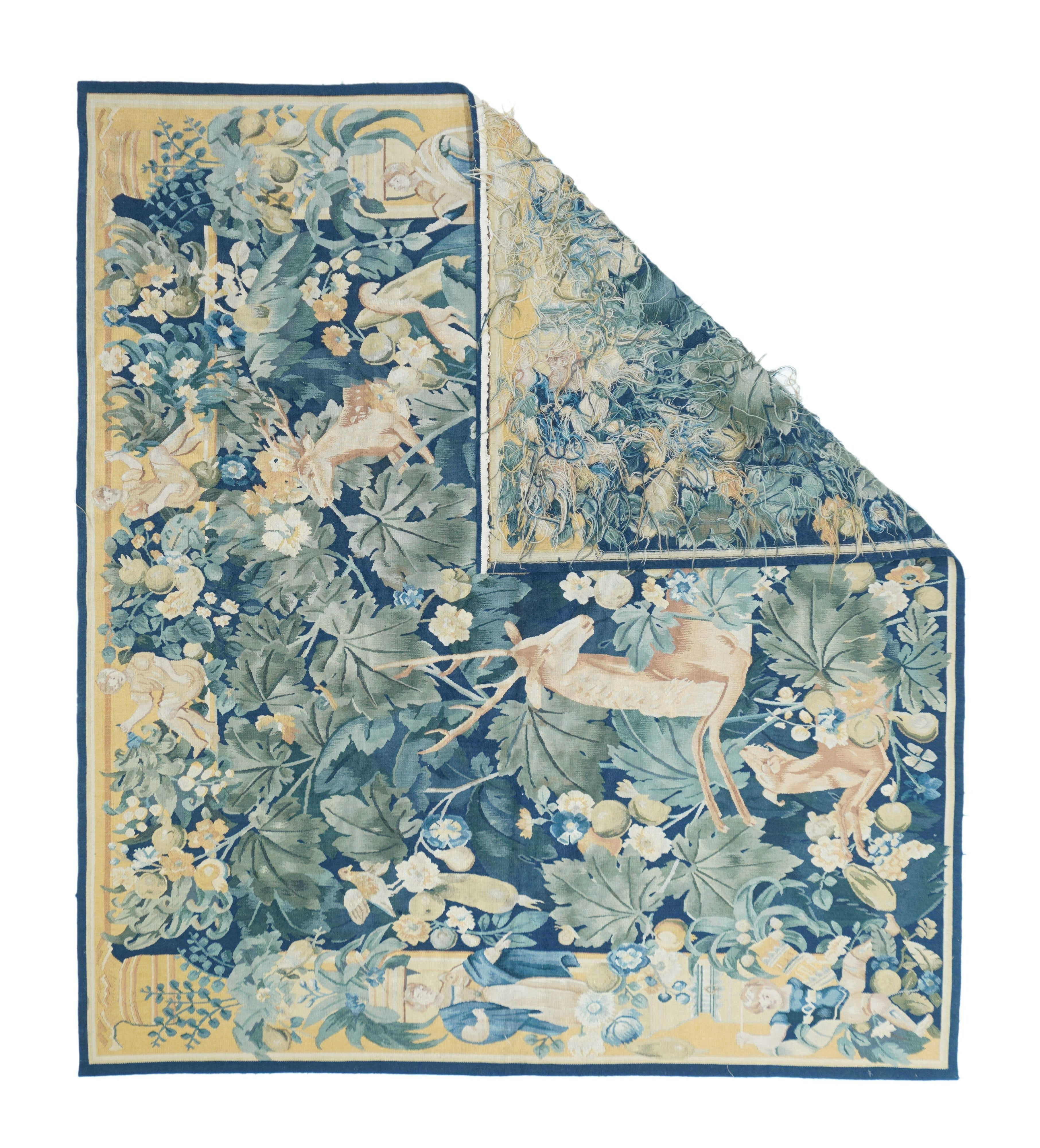 Vintage French Design Unicorn Tapestry 4'8'' x 5'2''
