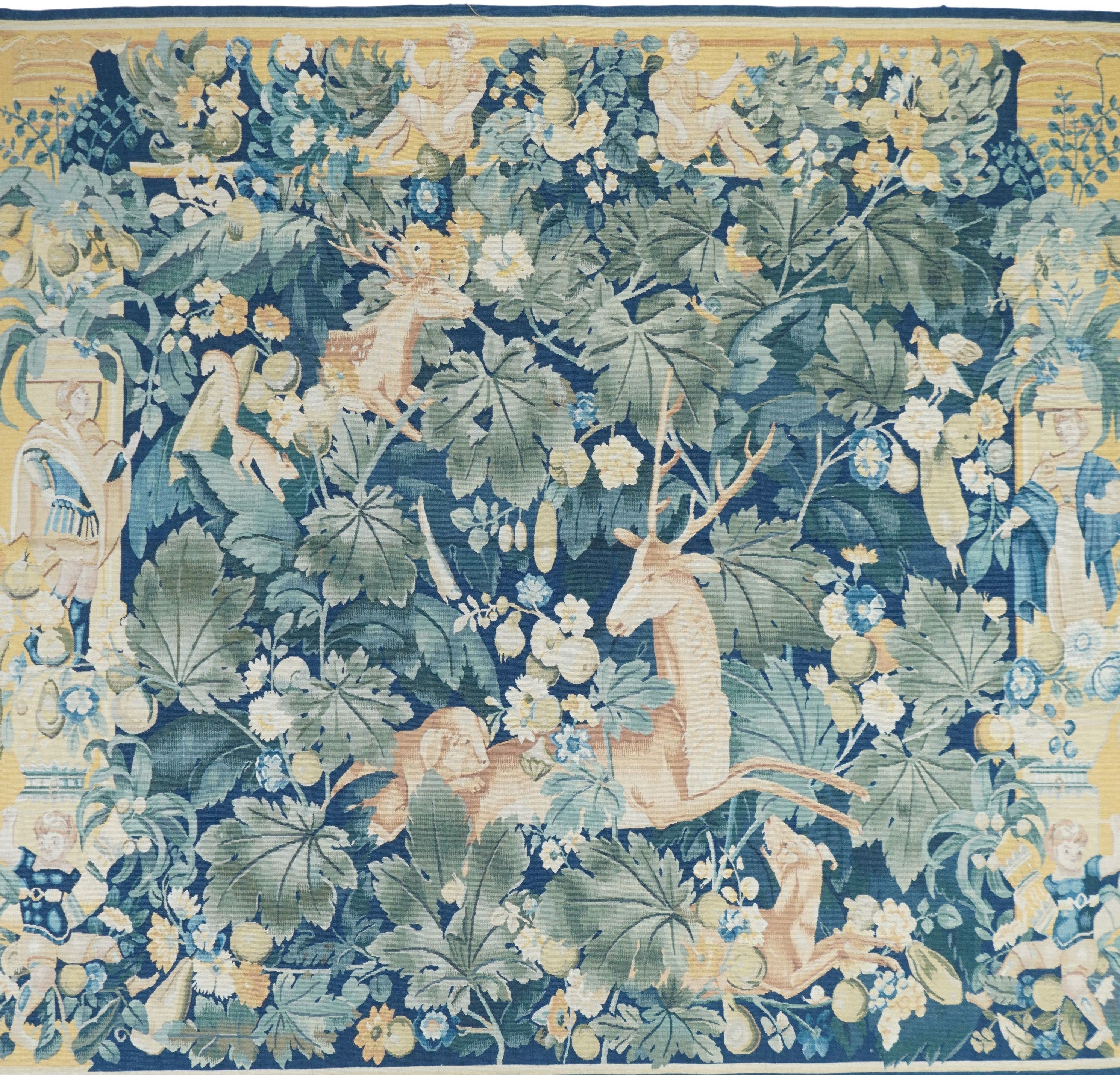 Vintage French Design Unicorn Tapestry 4'8'' x 5'2''