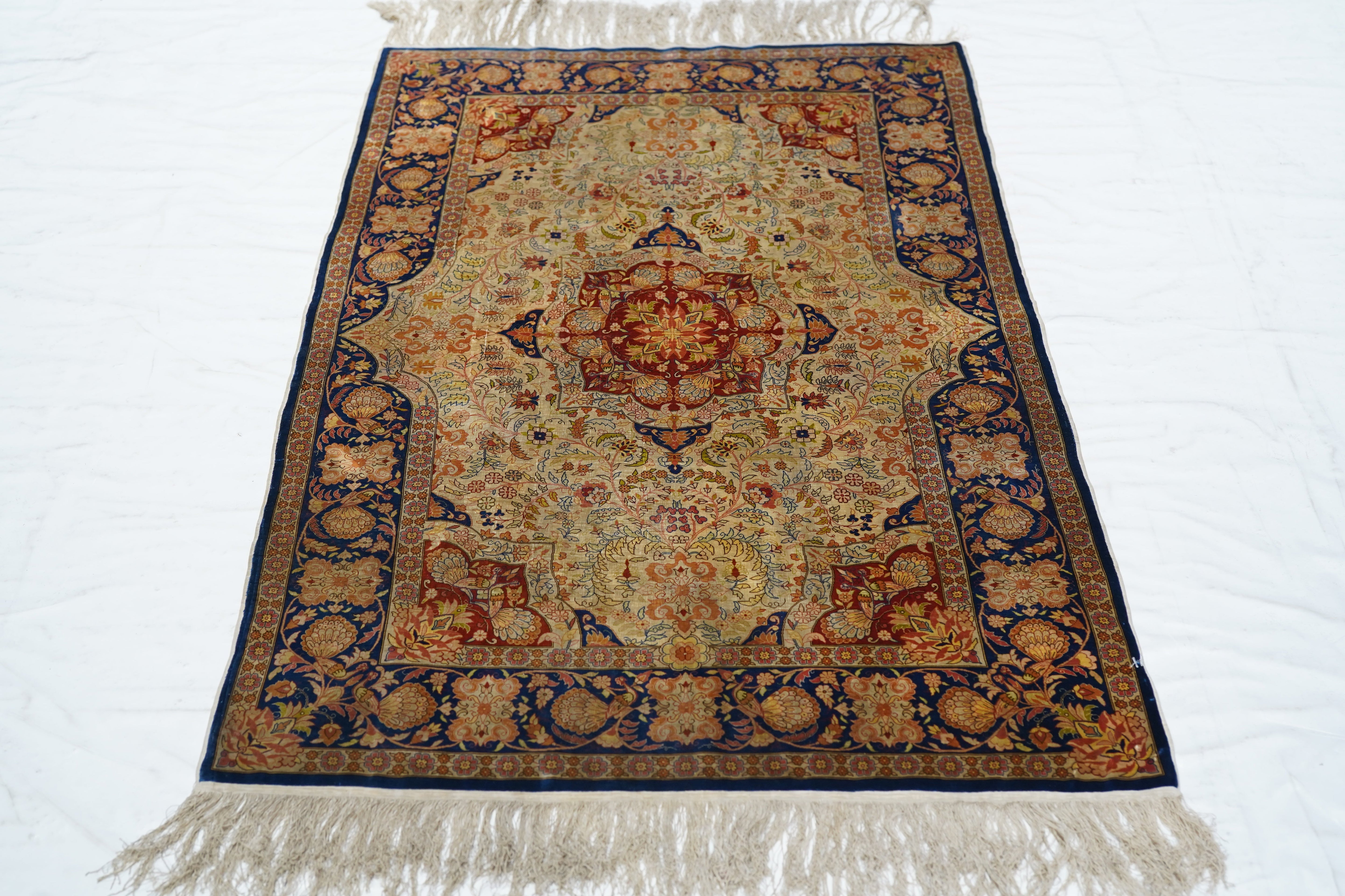 Extremely Fine Antique Silk Hereke Rug Signed by the Master Weaver 2'6'' x 4'1''
