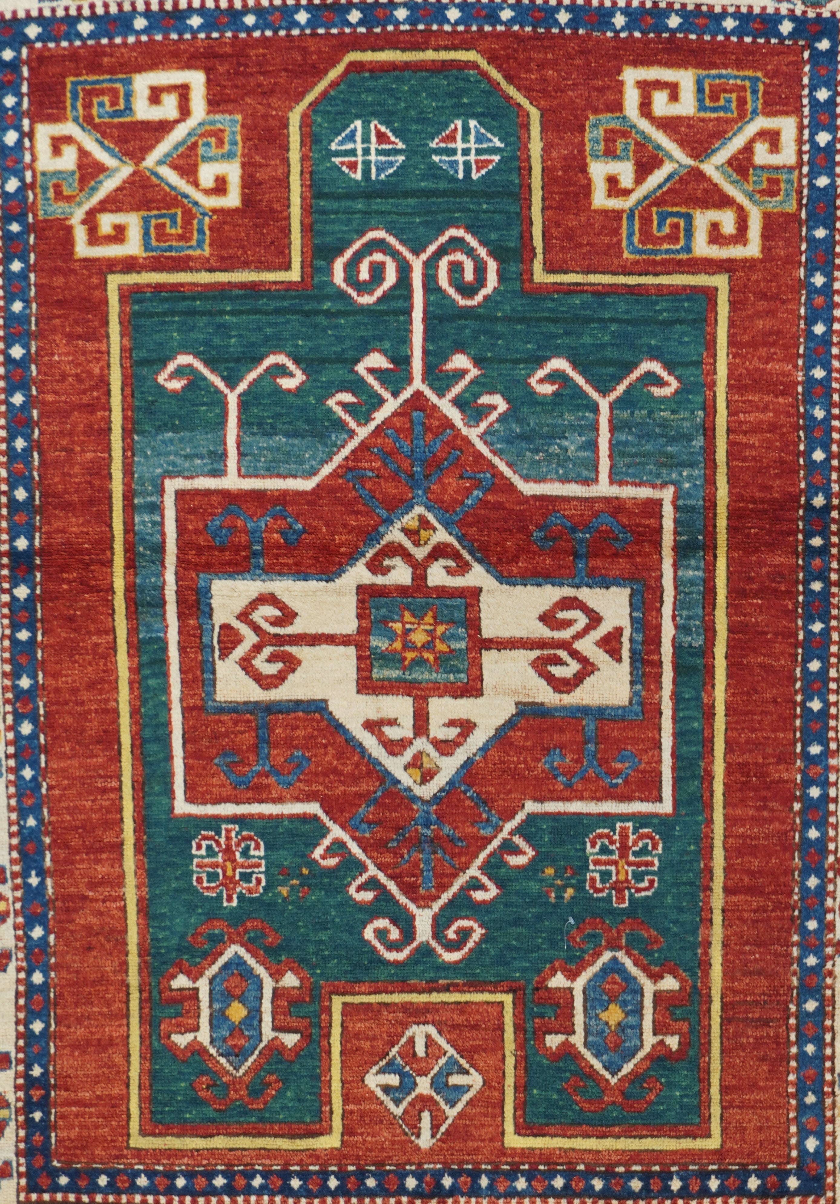 Vintage Caucasian Kazak Fachralo Rug 4'0'' x 5'2''