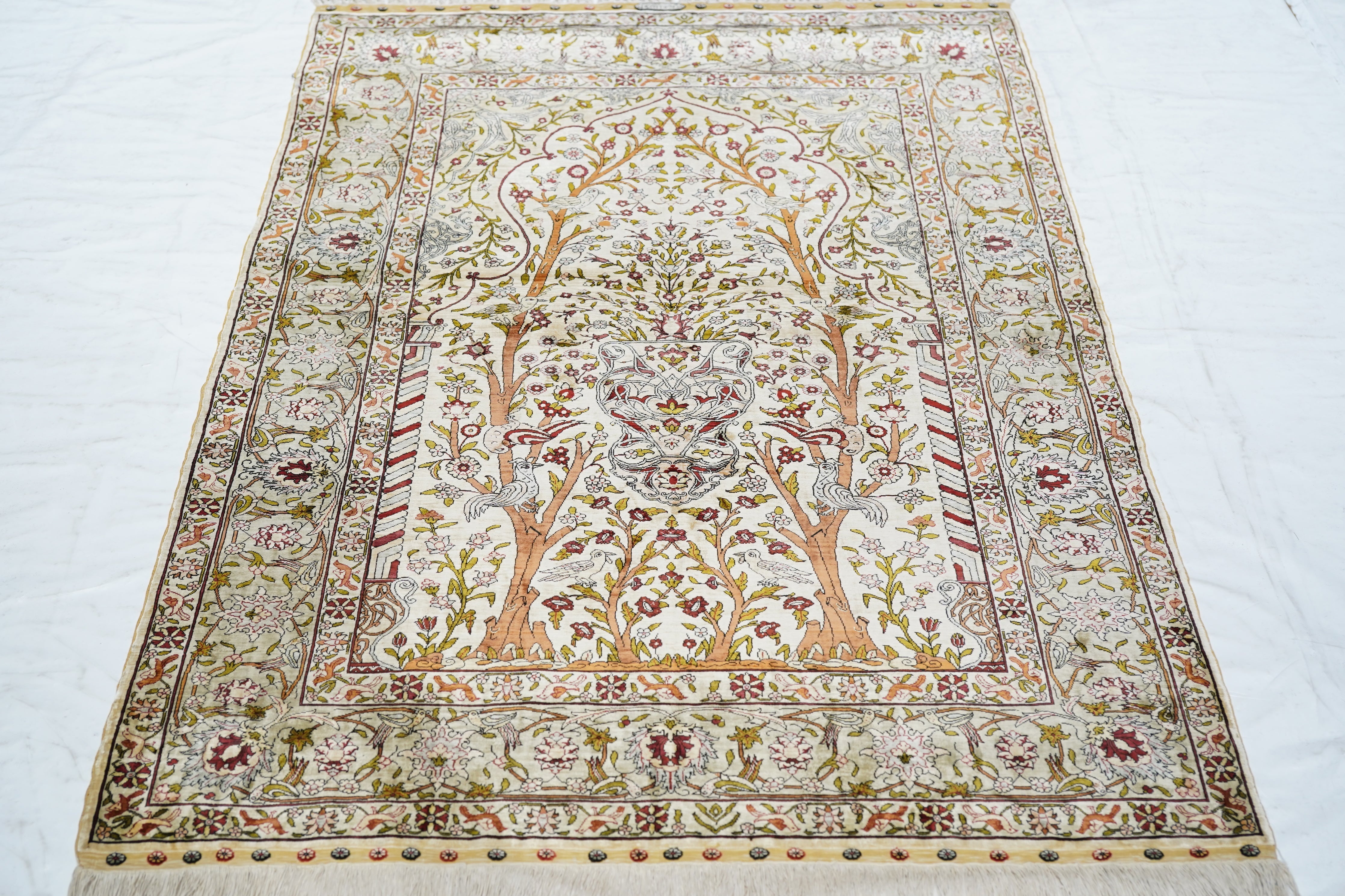 Extremely Fine Vintage Silk Turkish Hereke Rug 3'4'' x 5'0''