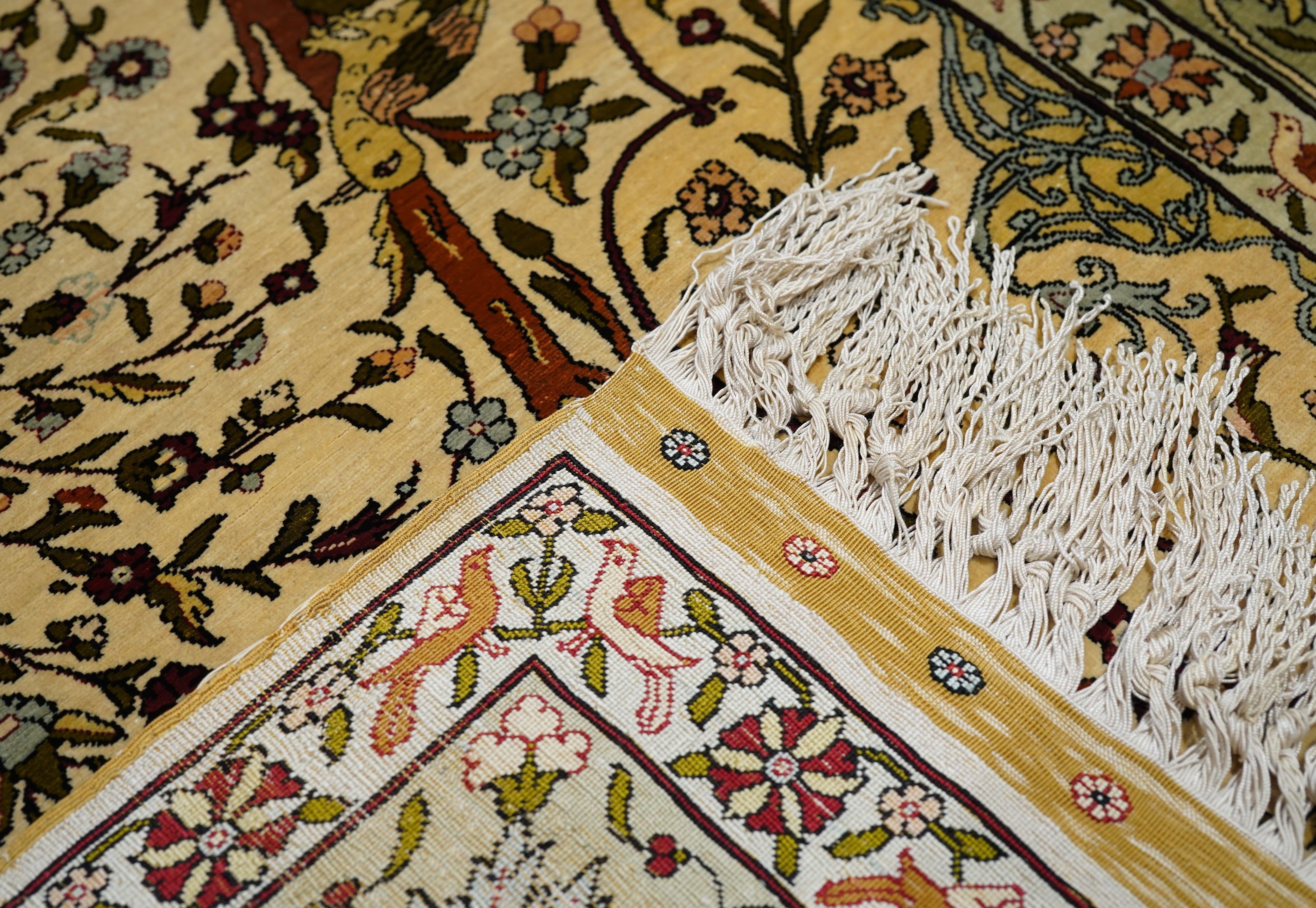 Extremely Fine Vintage Silk Turkish Hereke Rug 3'4'' x 5'0''