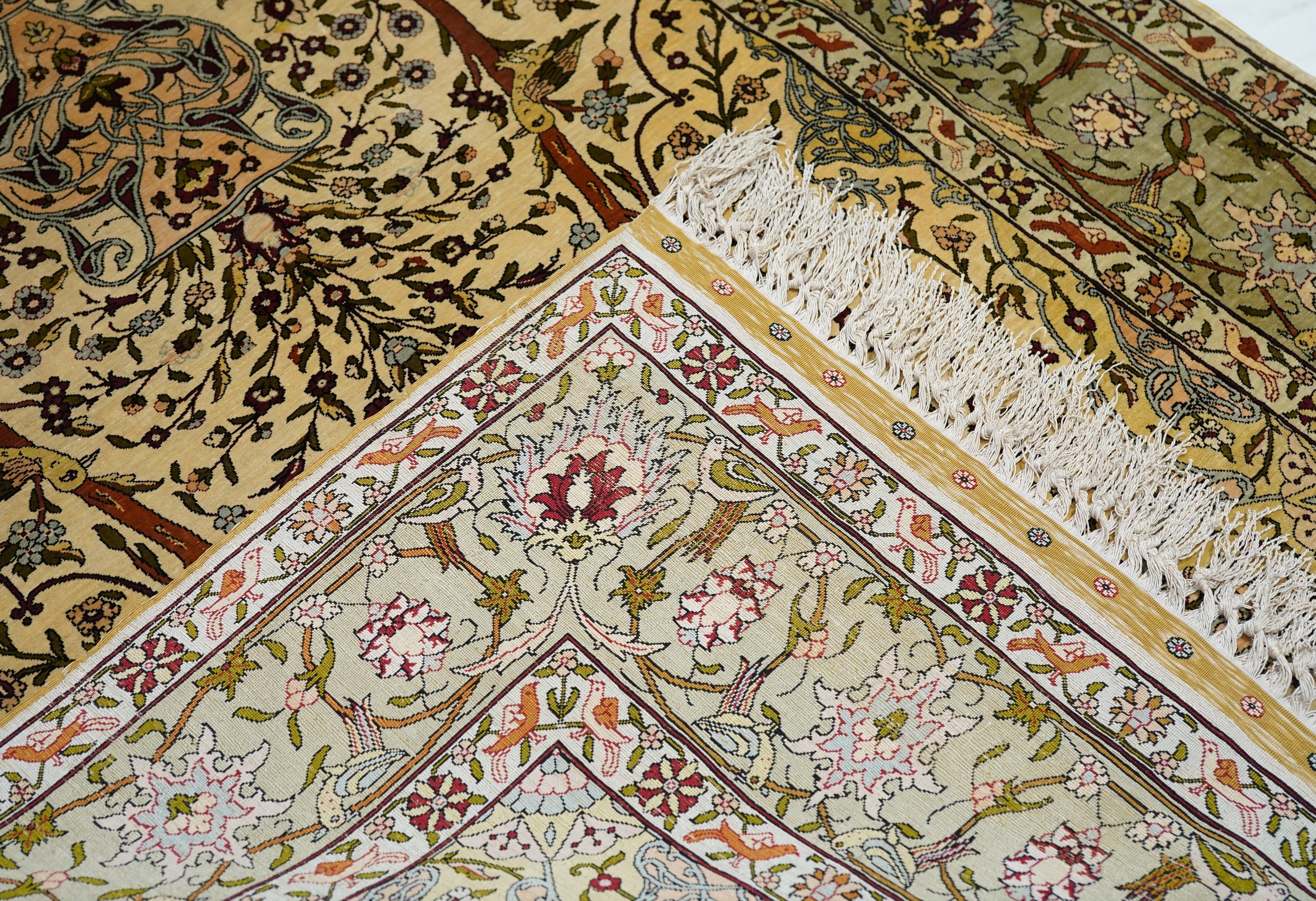Extremely Fine Vintage Silk Turkish Hereke Rug 3'4'' x 5'0''