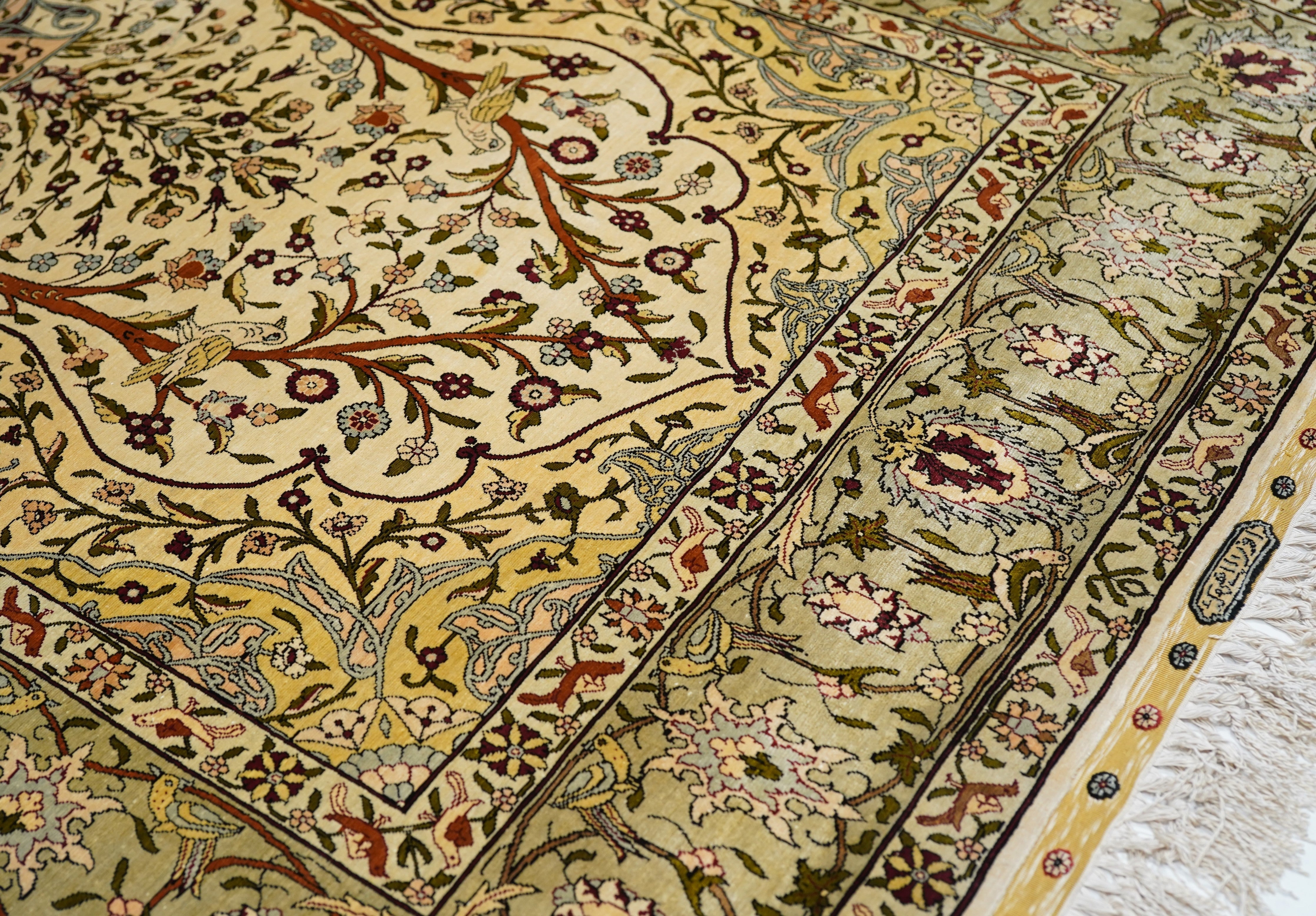 Extremely Fine Vintage Silk Turkish Hereke Rug 3'4'' x 5'0''