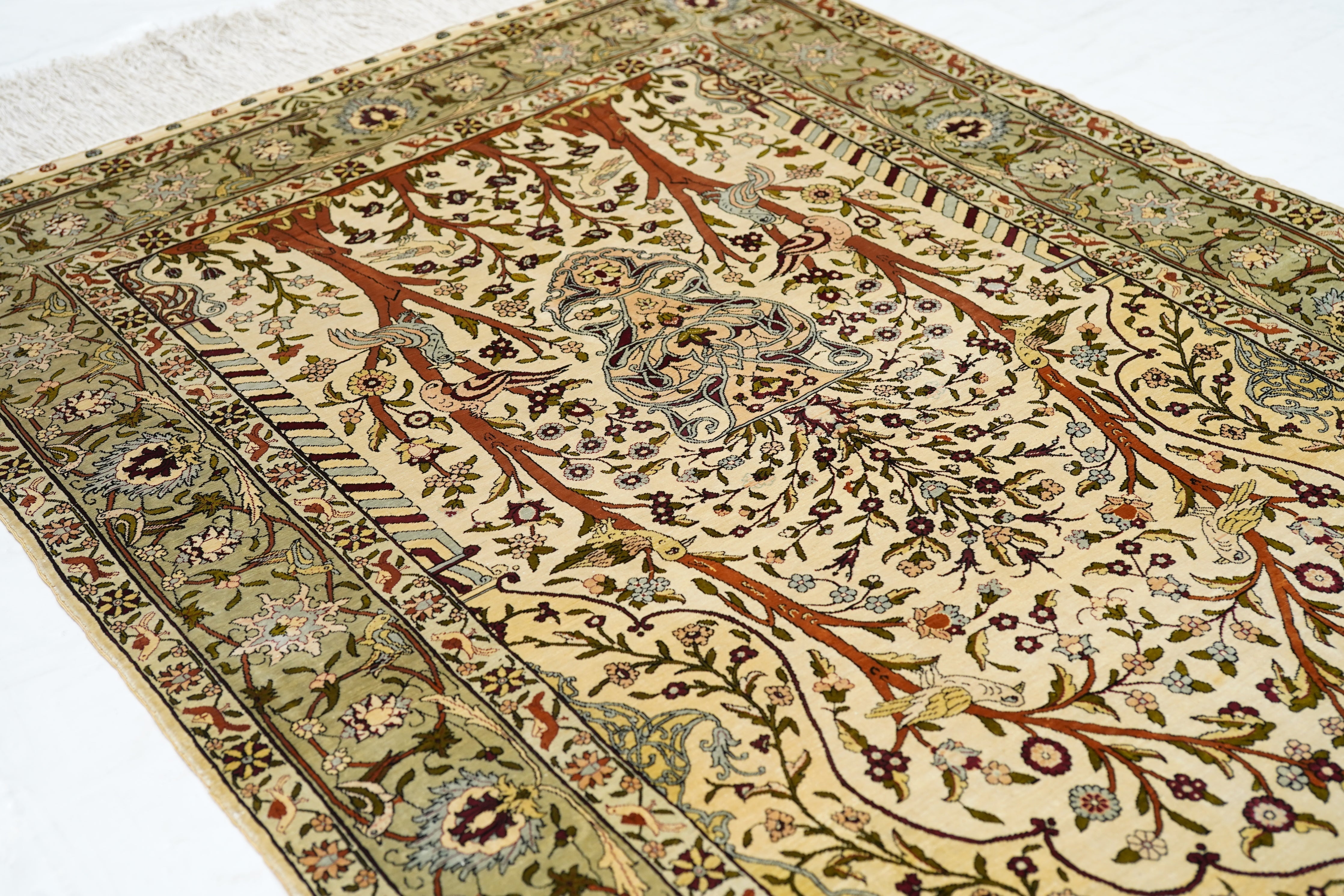 Extremely Fine Vintage Silk Turkish Hereke Rug 3'4'' x 5'0''