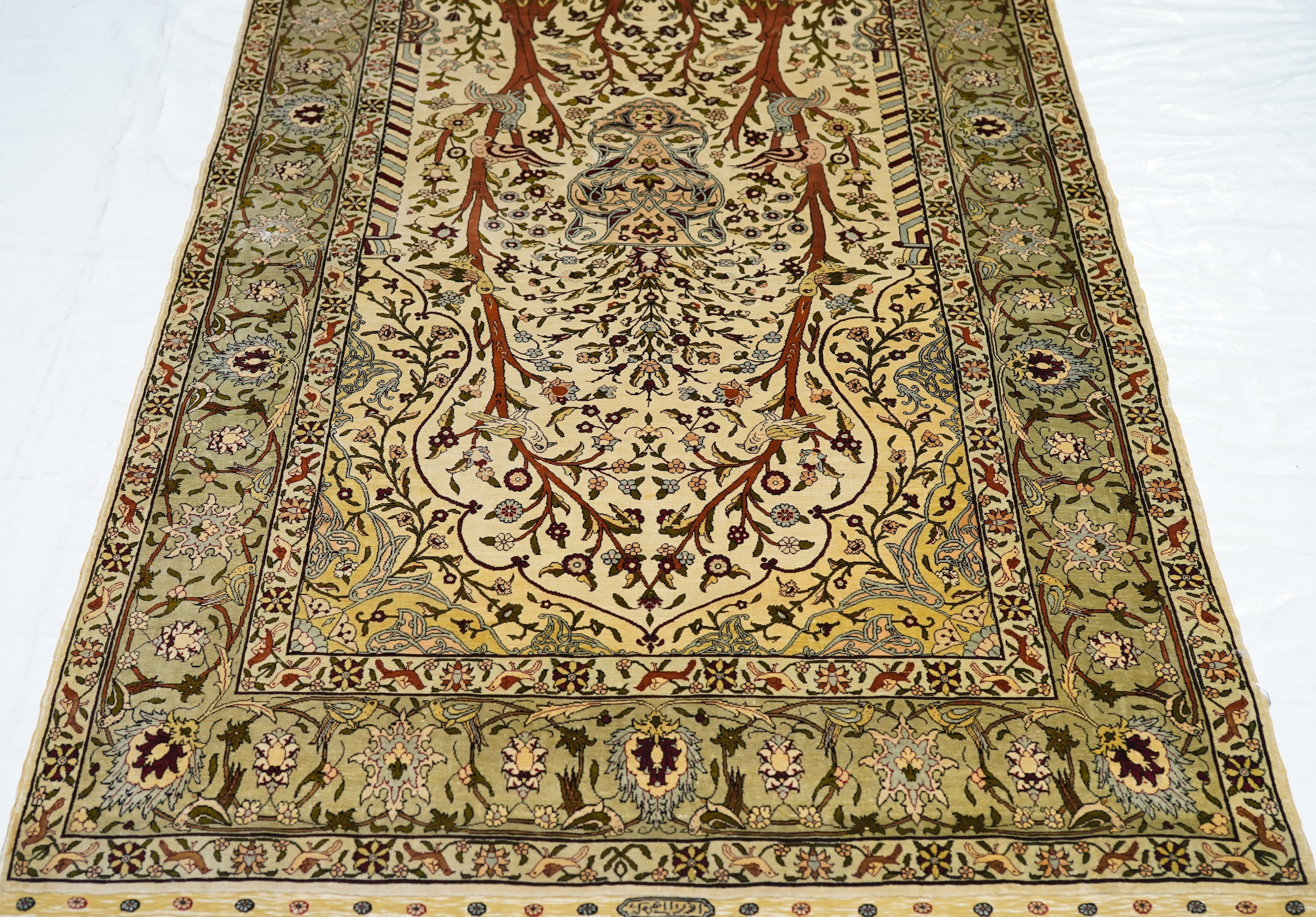 Extremely Fine Vintage Silk Turkish Hereke Rug 3'4'' x 5'0''