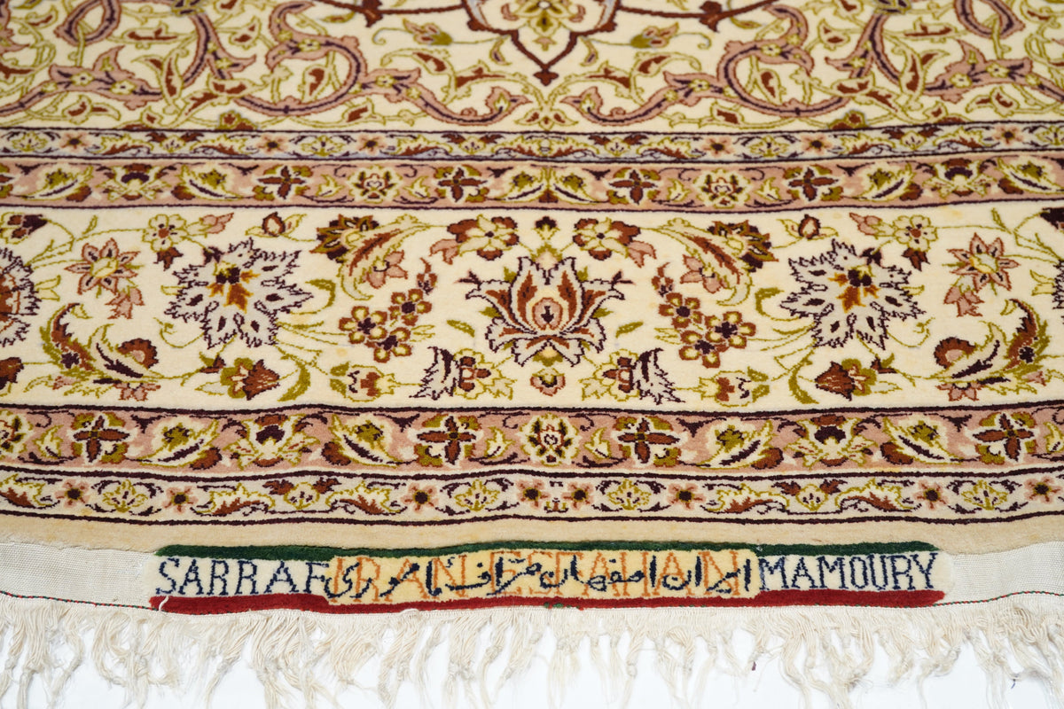 Extremely Fine Isfahan Wool and Silk. Signed Saraf Mamoury Rug 4'10'' x 7'9''