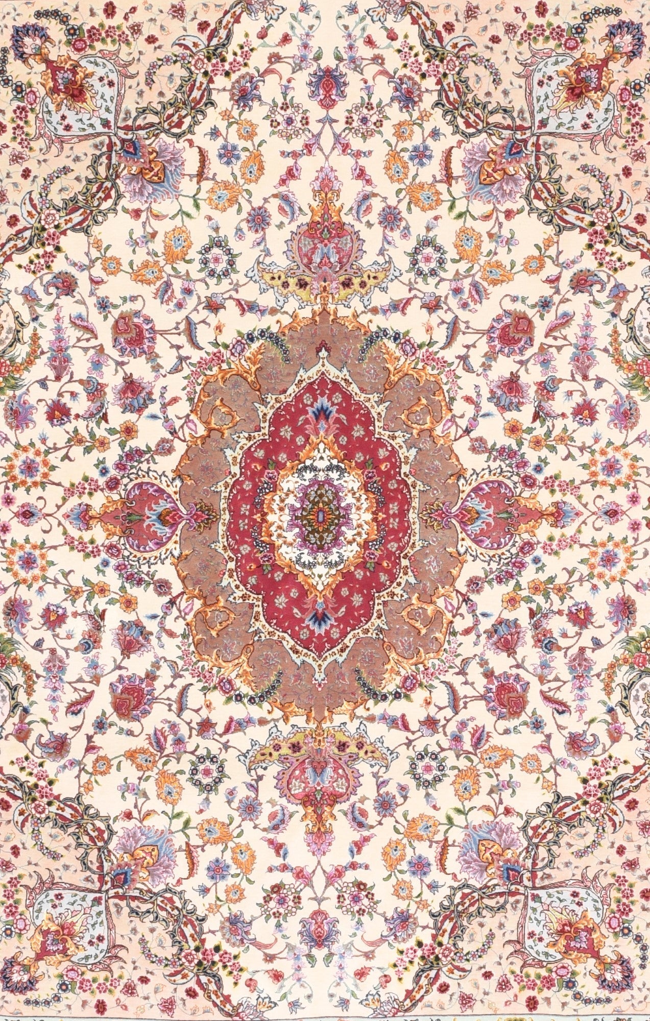 Extremely Fine Tabriz 70 Raj. Wool and Silk with a Silk foundation Rug 5'1'' x 7'3''