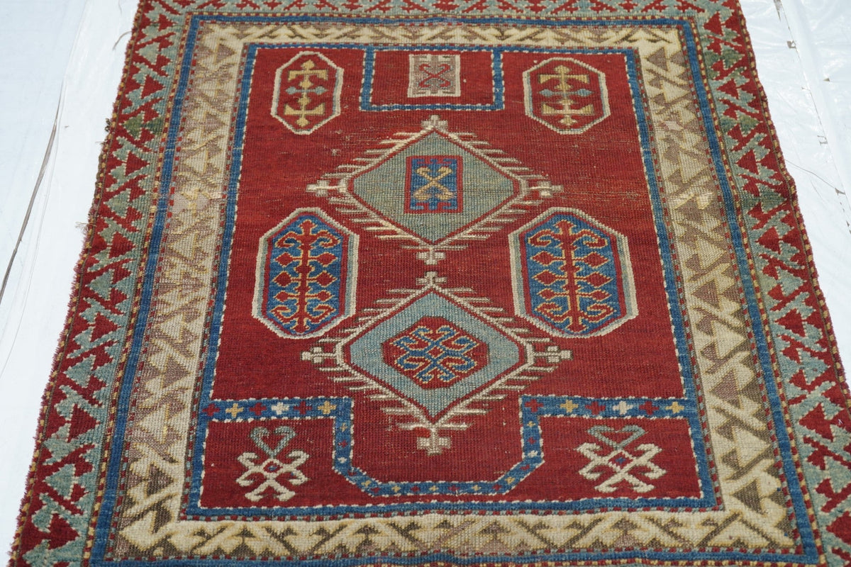 Antique Caucasian Fakhralou Kazak Rug 3'4'' x 3'9''