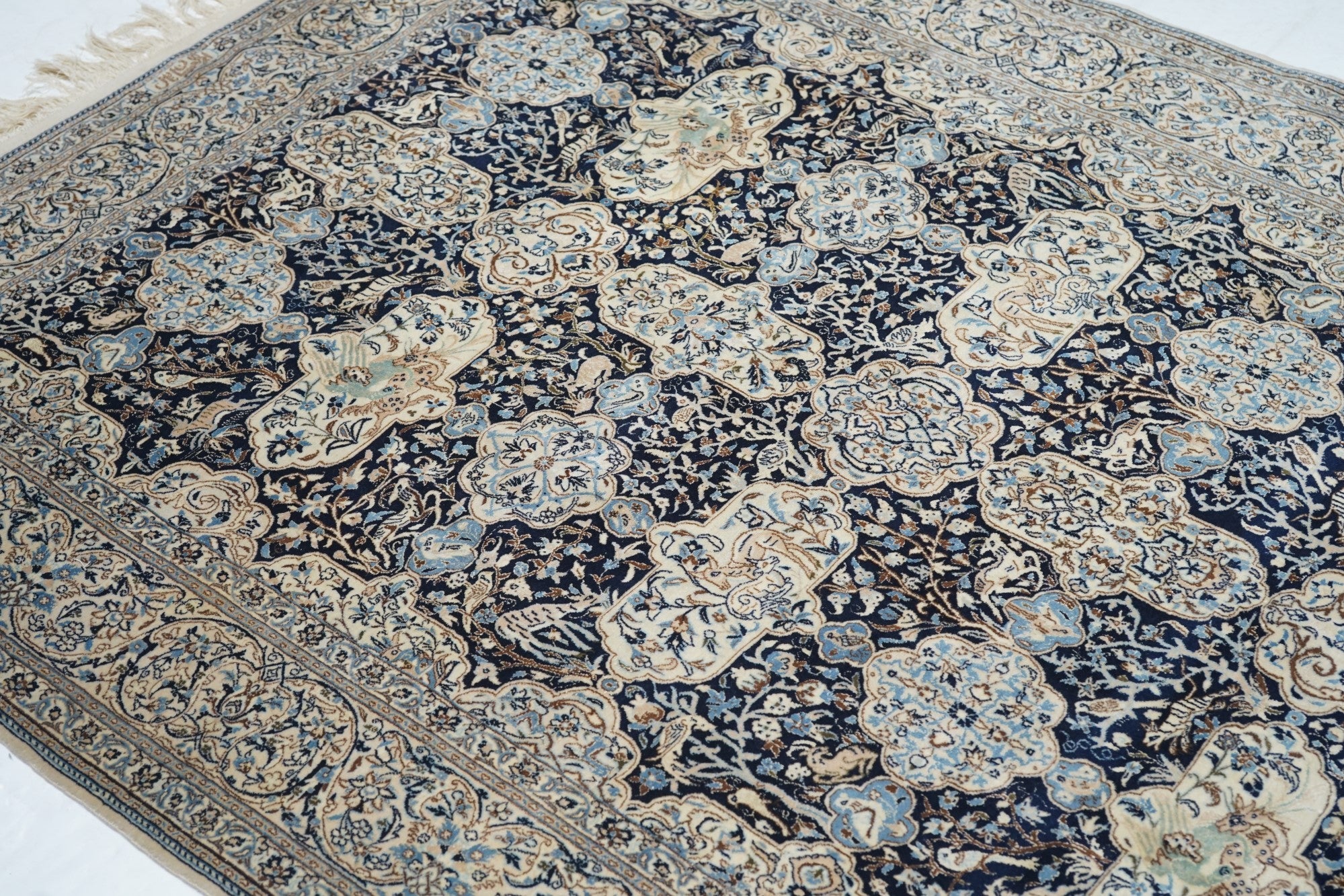 Extremely Fine Nain Signed Habibian Wool and Silk Rug 6' 0" x 9' 0"