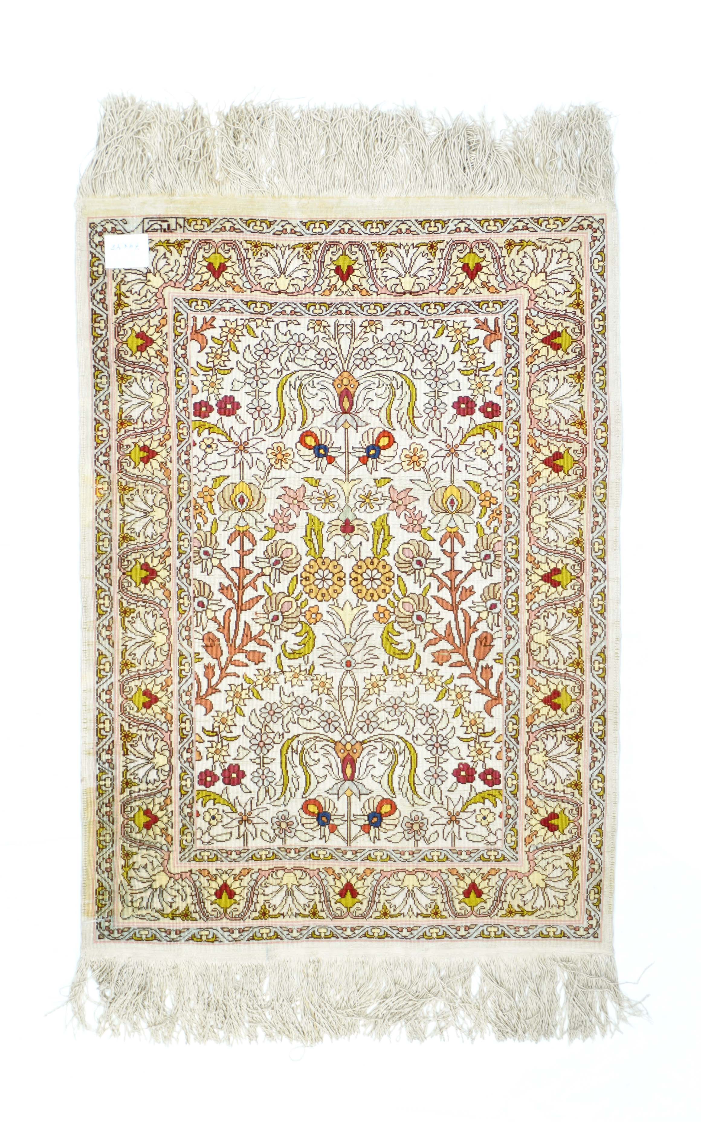Extremely Fine Vintage Turkish Silk Hereke Rug 1'6'' x 2'5''