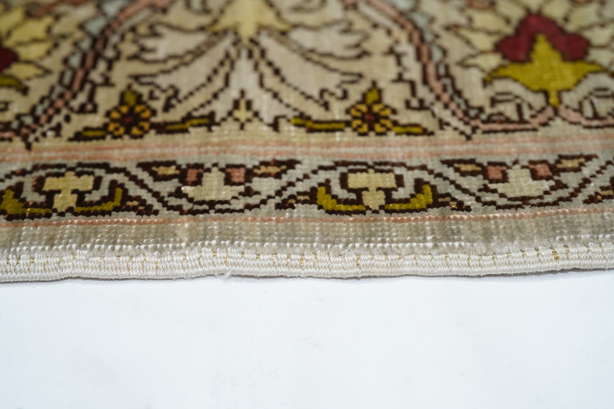 Extremely Fine Vintage Turkish Silk Hereke Rug 1'6'' x 2'5''