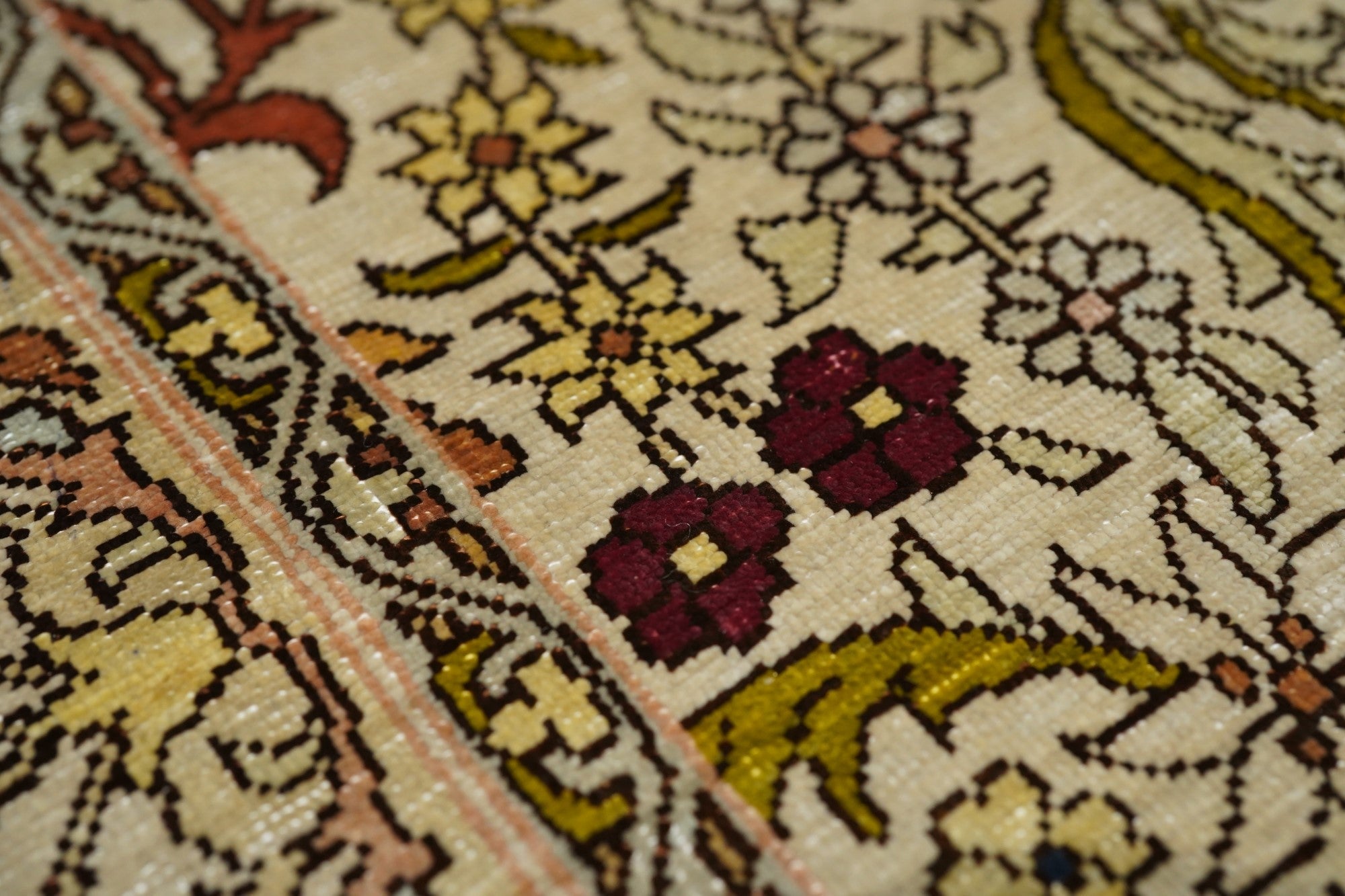 Extremely Fine Vintage Turkish Silk Hereke Rug 1'6'' x 2'5''