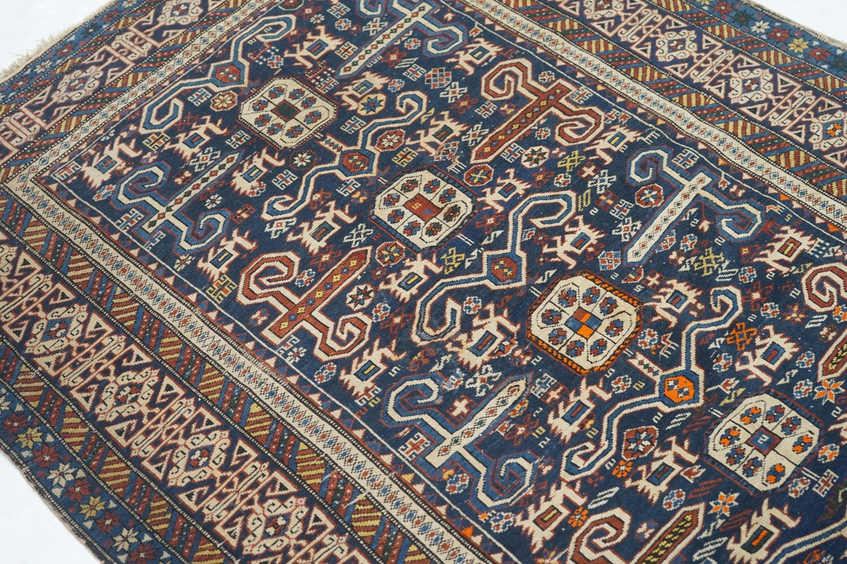 Antique Caucasian Perpedil Rug 4'2'' x 5'2''
