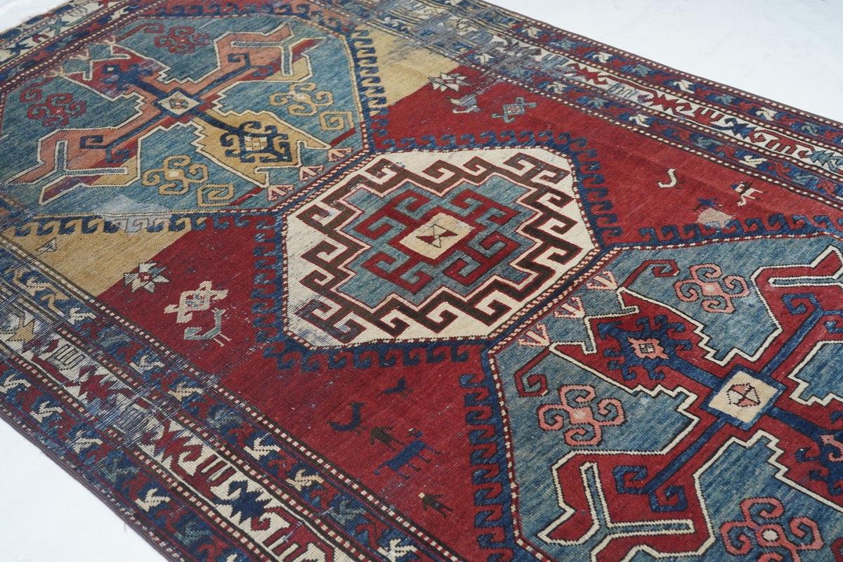 Antique Caucasian Kazak Rug 4'4'' x 9'3''
