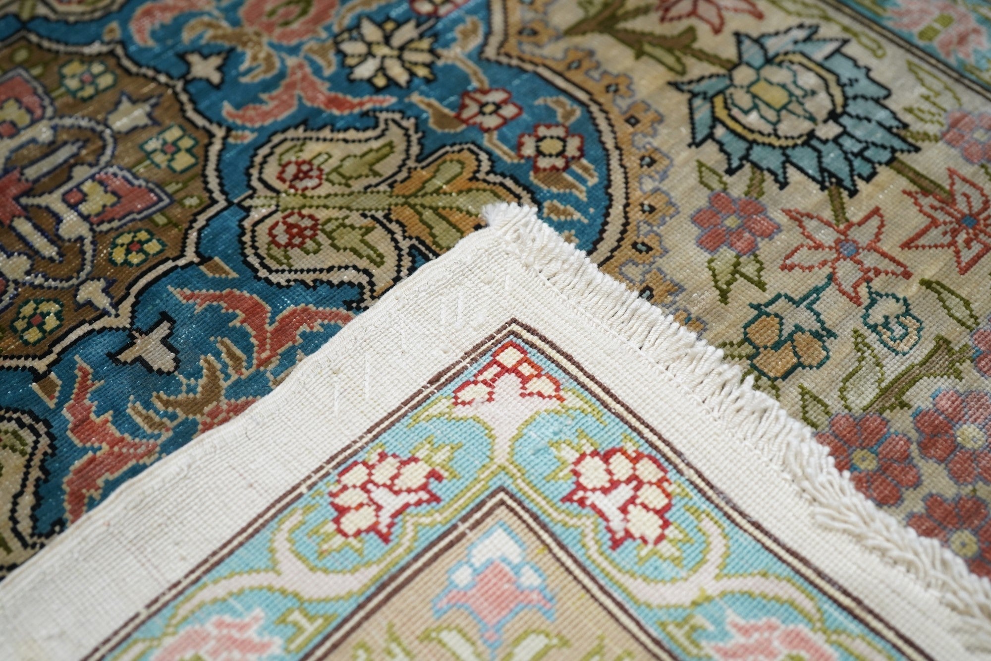 Extremely Fine Vintage Turkish Silk Hereke Rug 2'3'' x 3'3''