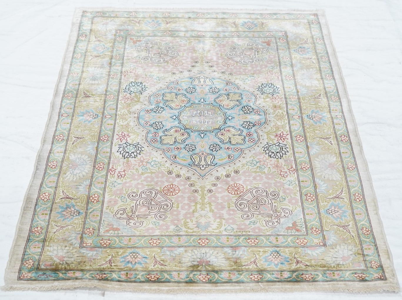 Extremely Fine Vintage Turkish Silk Hereke Rug 2'3'' x 3'3''