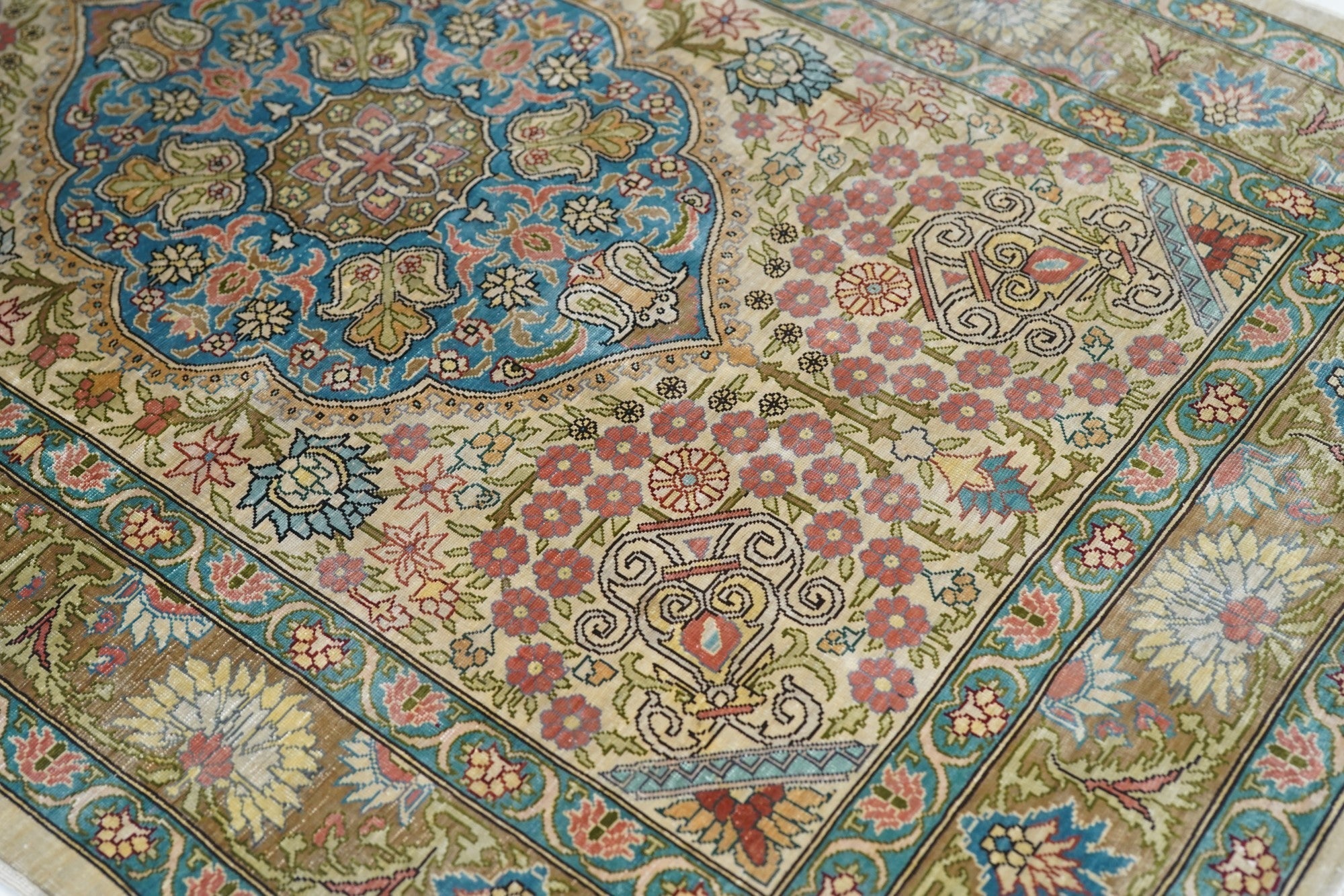 Extremely Fine Vintage Turkish Silk Hereke Rug 2'3'' x 3'3''